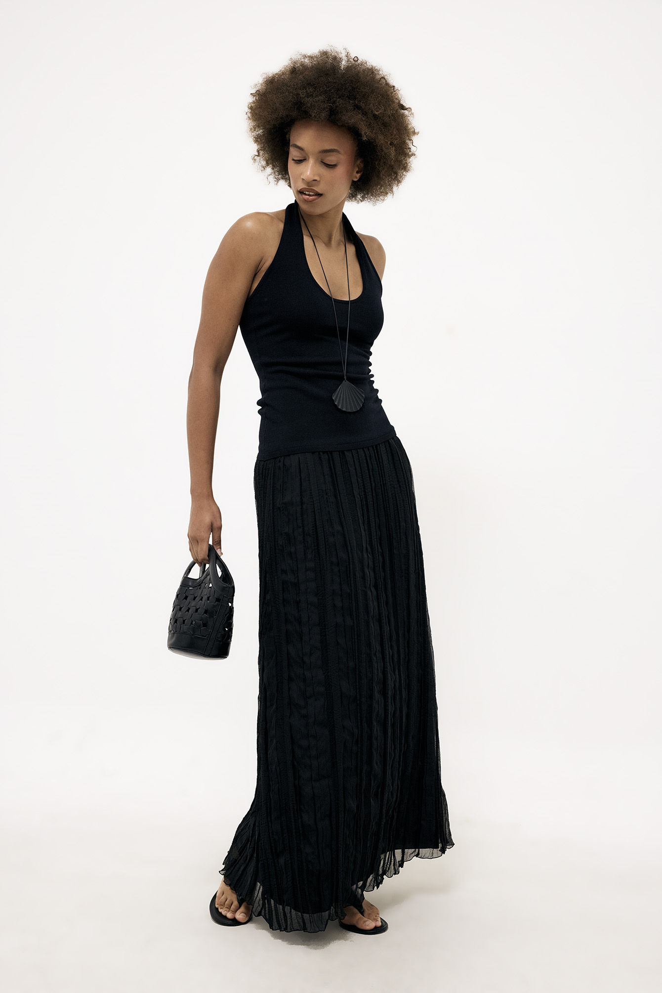 Black Crinkled Maxi Skirt