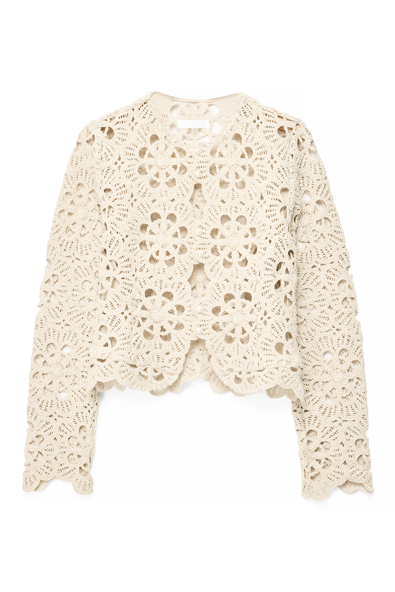 Beige Crochet Buttoned Cardigan