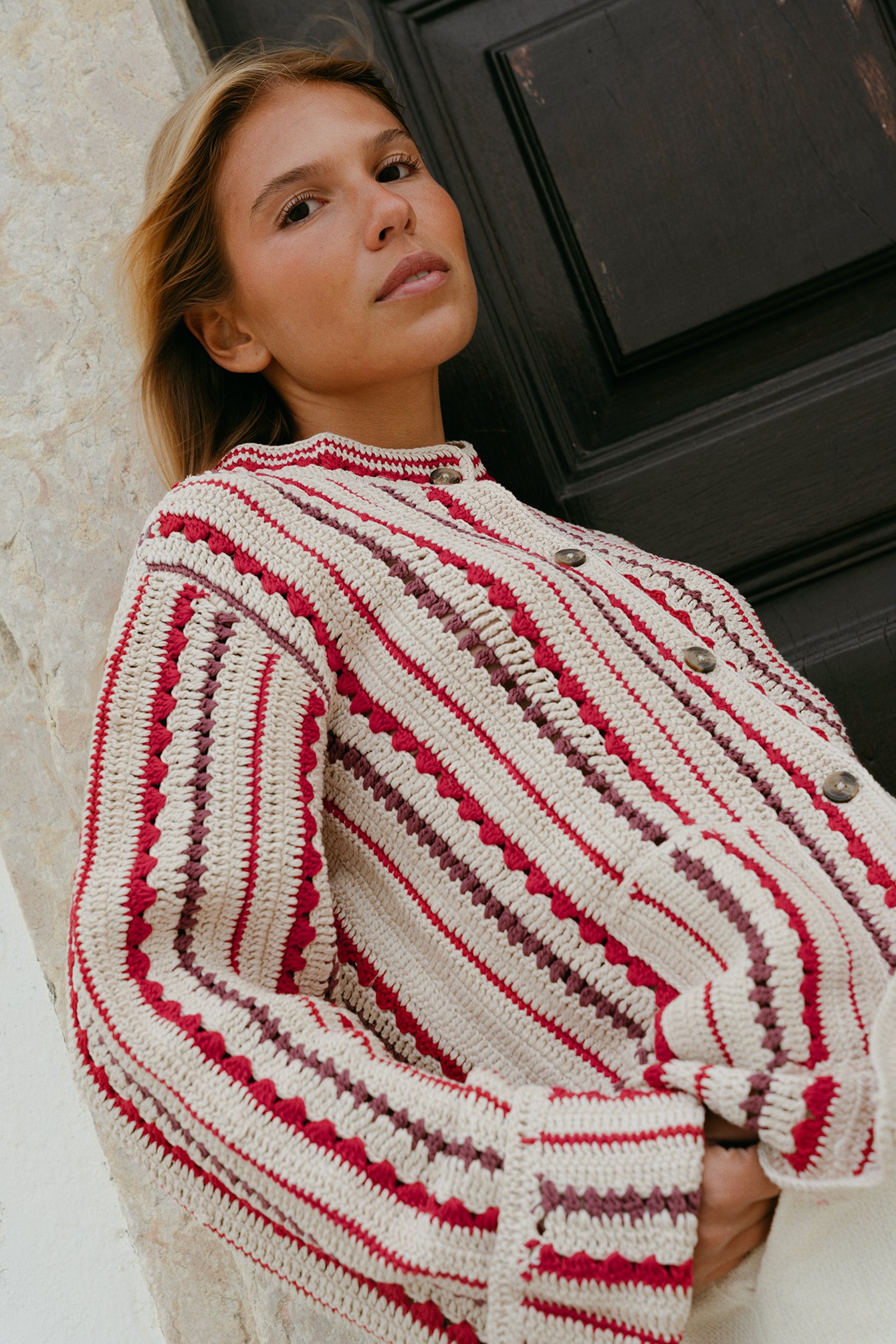 Rita Montezuma x NA-KD Cardigan en maille crochetée - Gilets - Stripe - XS (EU 32) - NA-KD / NAKD