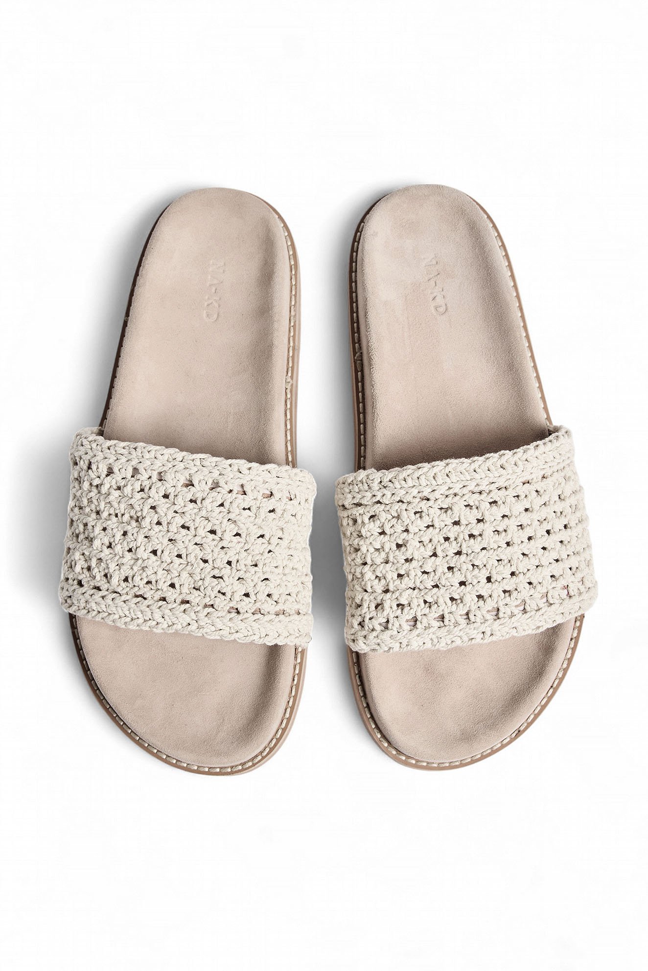 NA-KD Crochet Footbed Sliders - Flats - Beige - EU 40 - NA-KD / NAKD