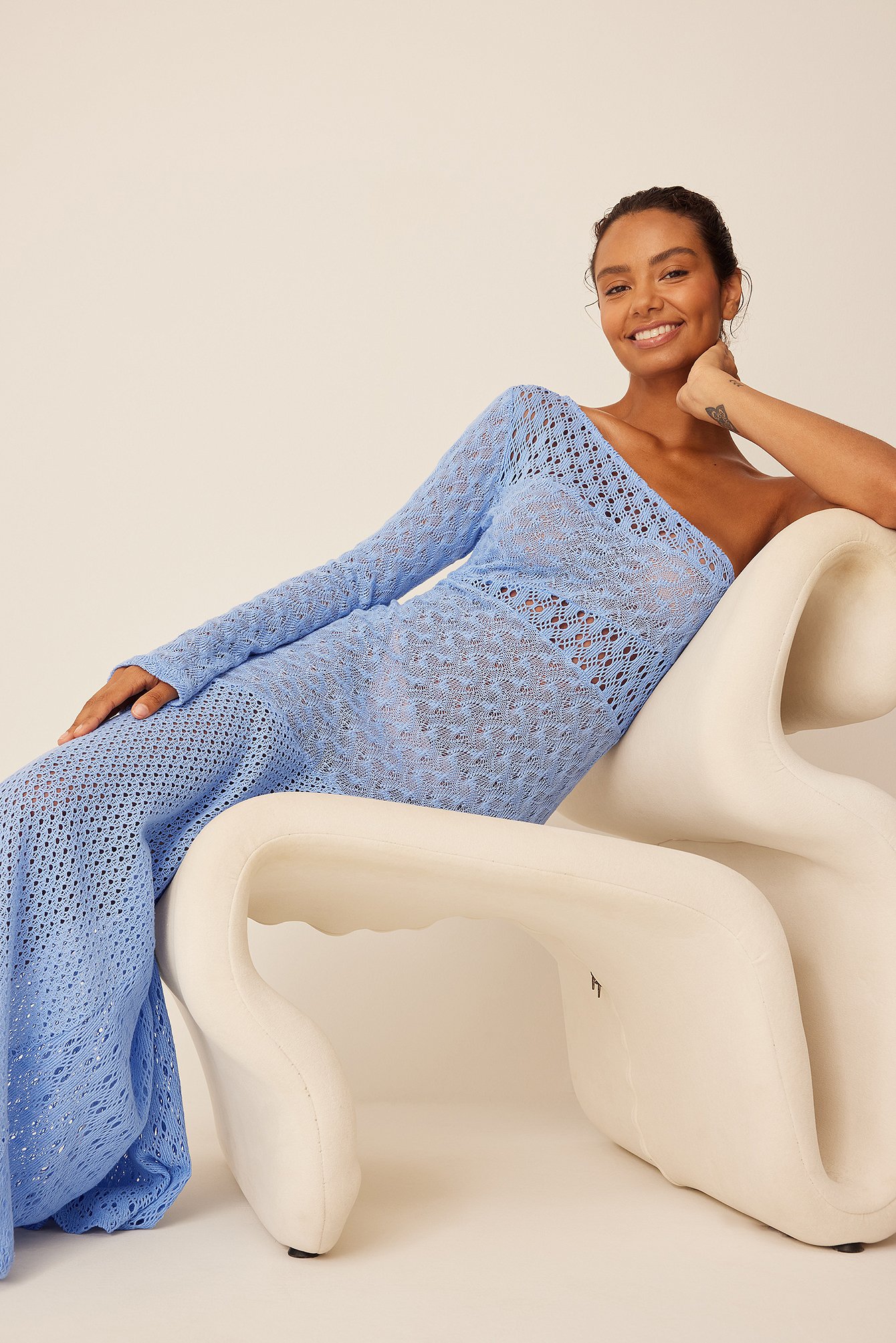 Light Blue Crochet Knitted Cut Out Dress