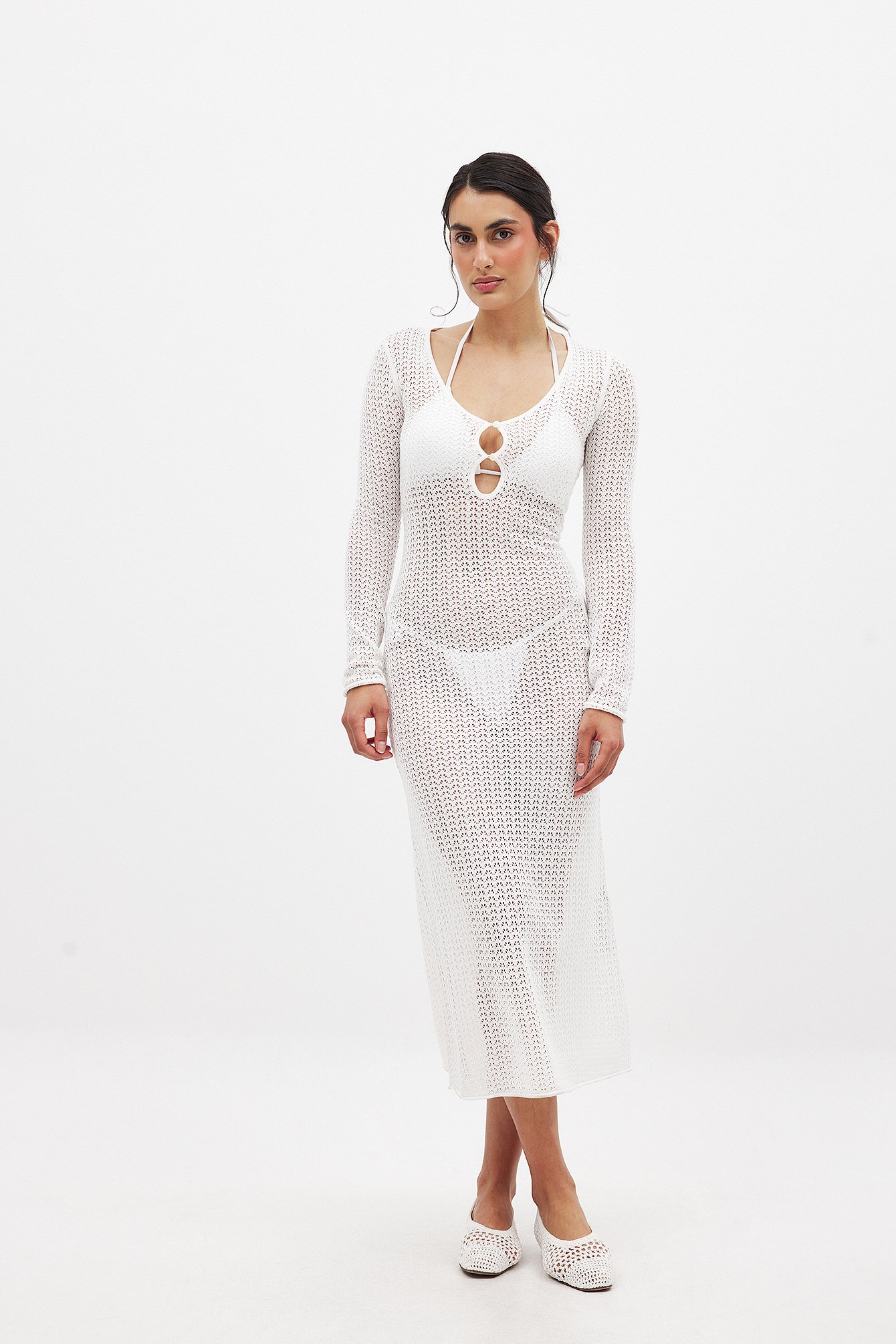 Crochet Knitted Dress - Summer Dresses - White - L Crochet Knitted Dress - Summer Dresses - White - L