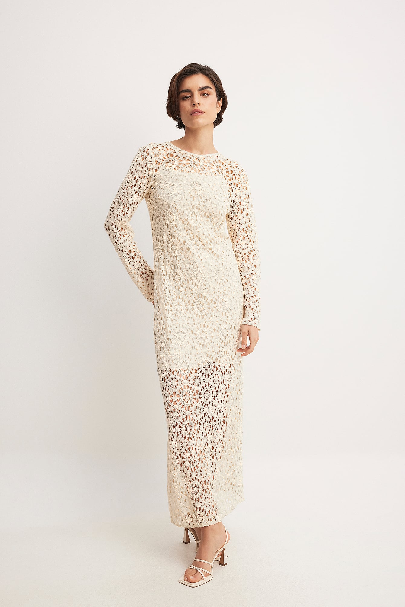 Crochet Straight Maxi Dress Beige | NA-KD Crochet Straight Maxi Dress Beige | NA-KD