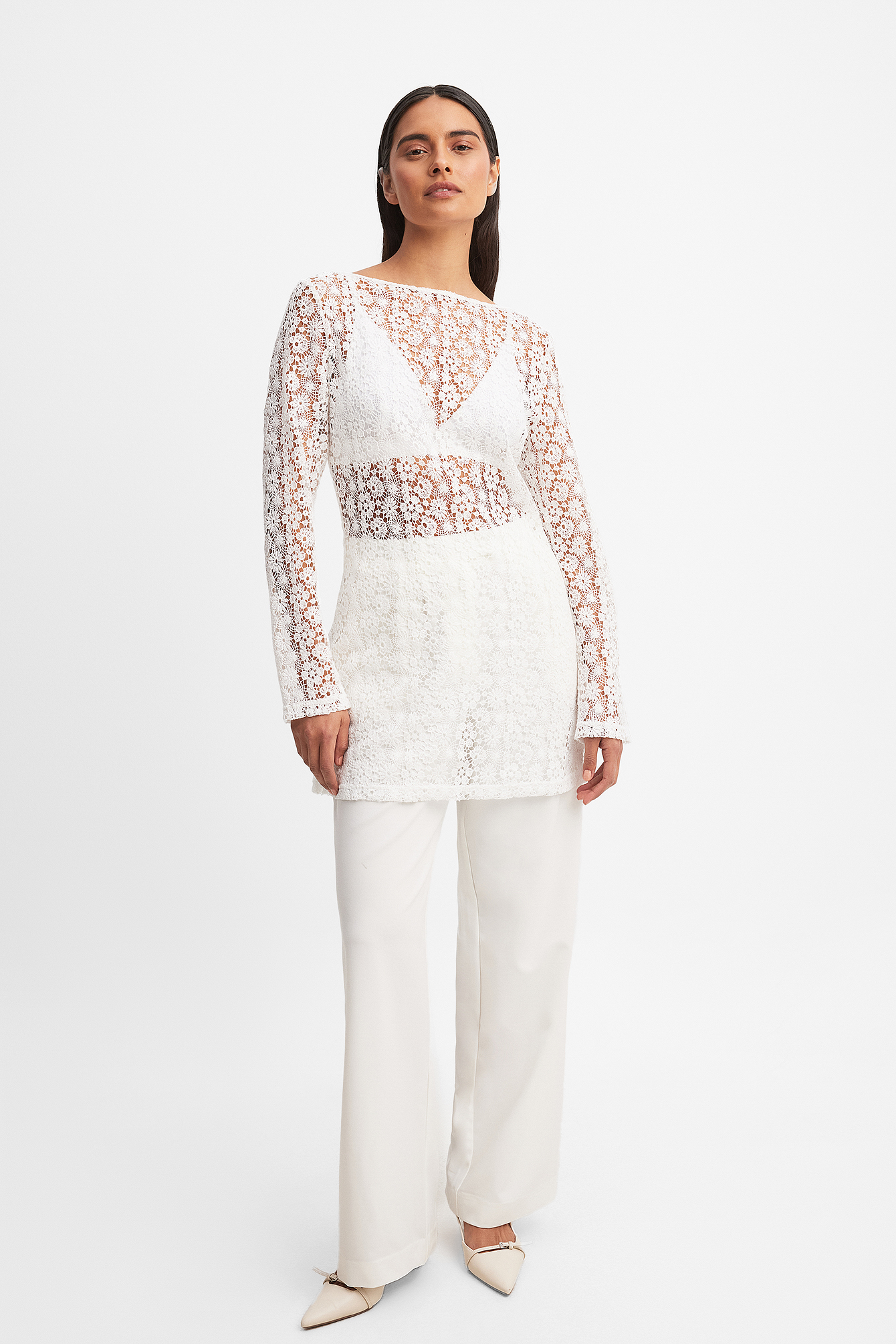 NA-KD Crochet Wide Sleeve Mini Dress - Graduation Dresses - White - Medium - NA-KD / NAKD
