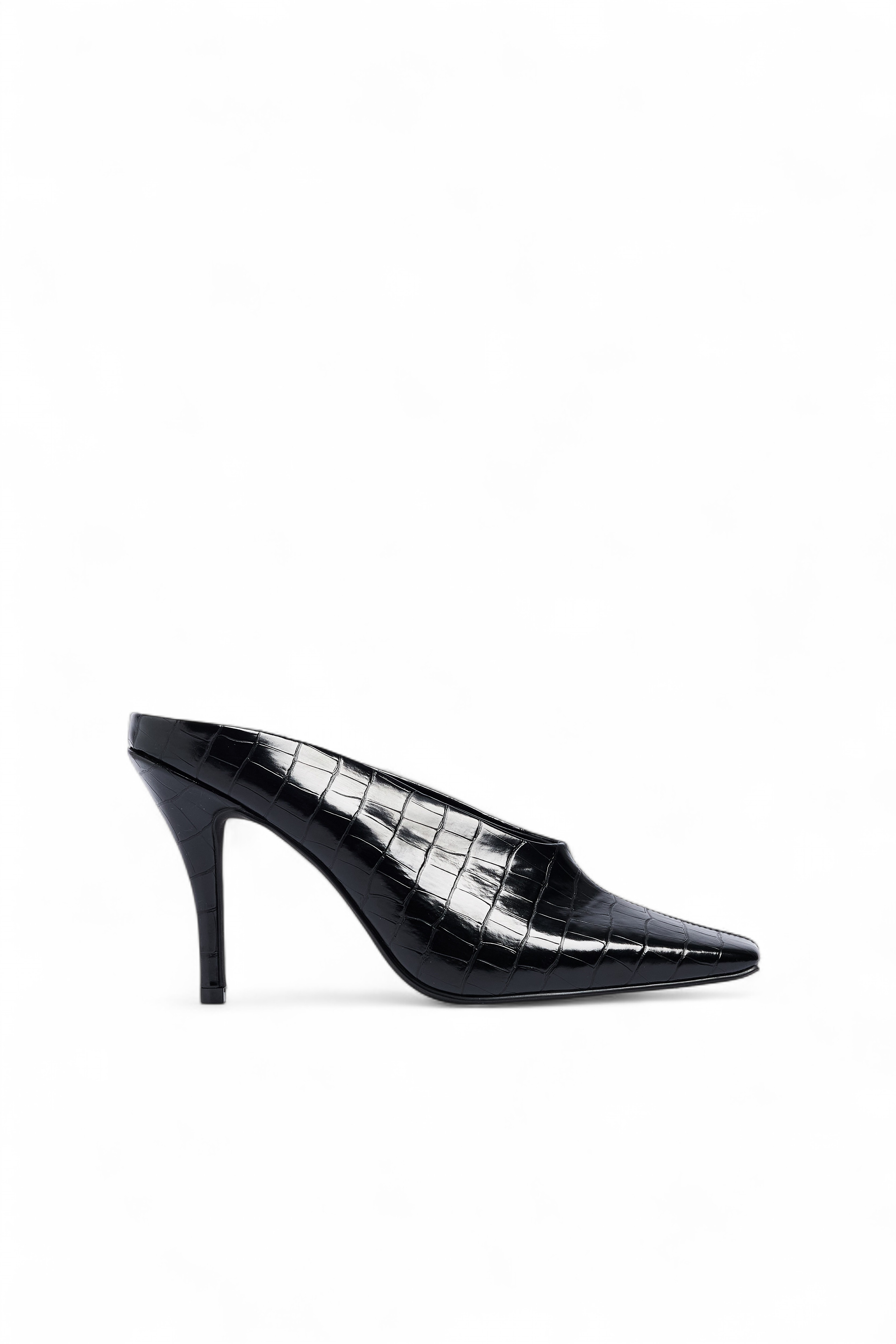 Black Croco Square Toe Mules