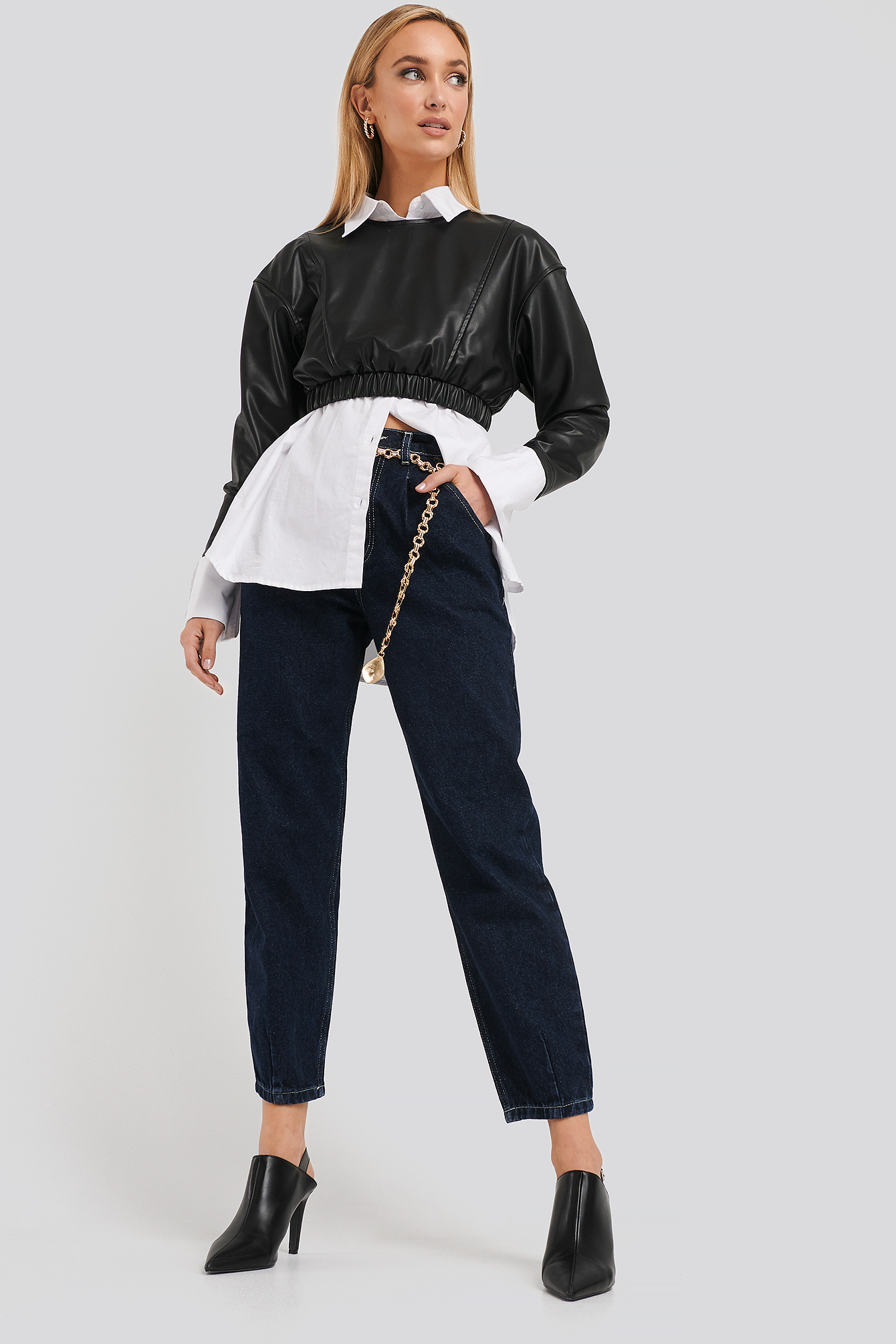 Cropped Balloon Leg Jeans Dark Blue