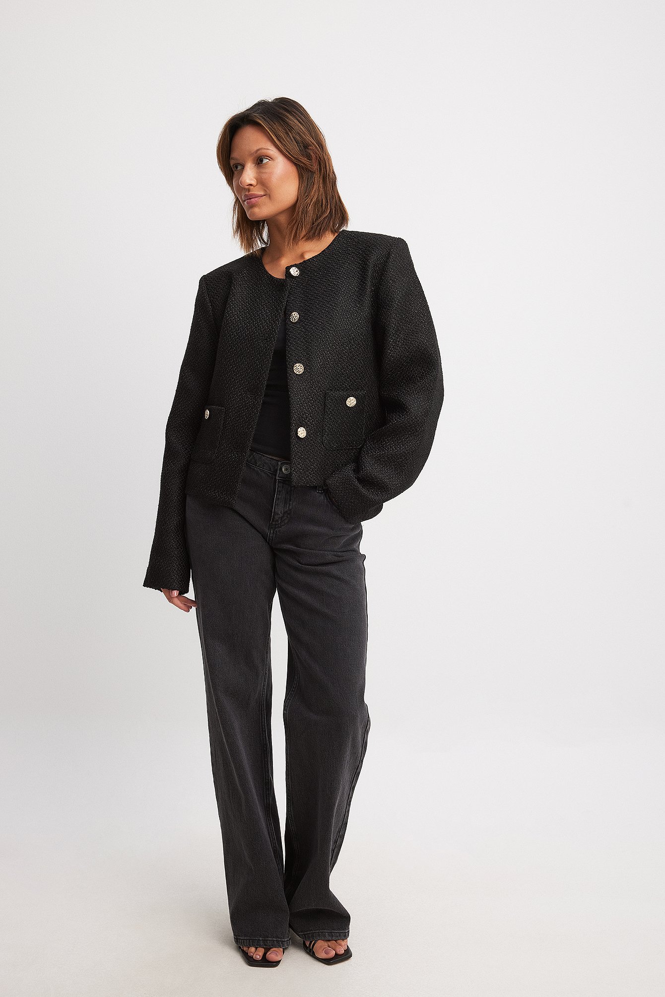 NA-KD Tweed-Blazer - Business Outfit - Schwarz - EU 32 - NA-KD / NAKD