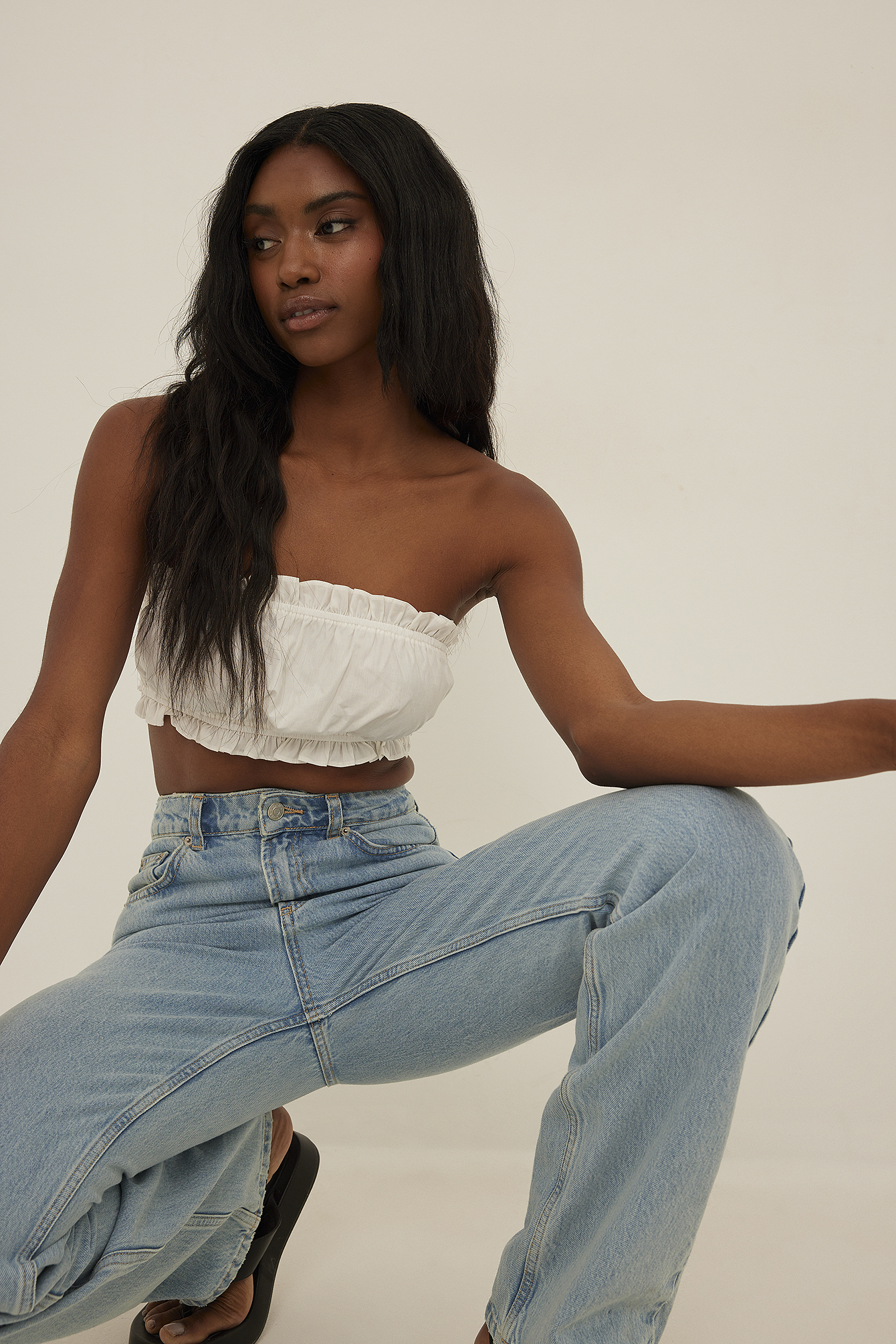Cropped Frill Cotton Top White | na-kd.com