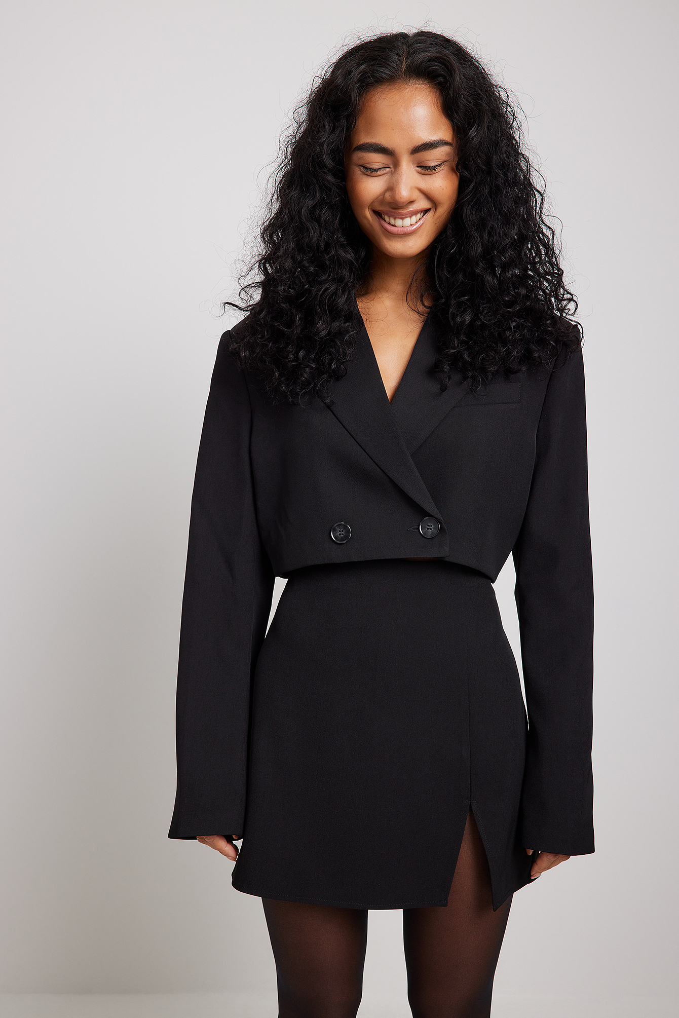 Cropped Oversized Double Breasted Blazer Black | NA-KD