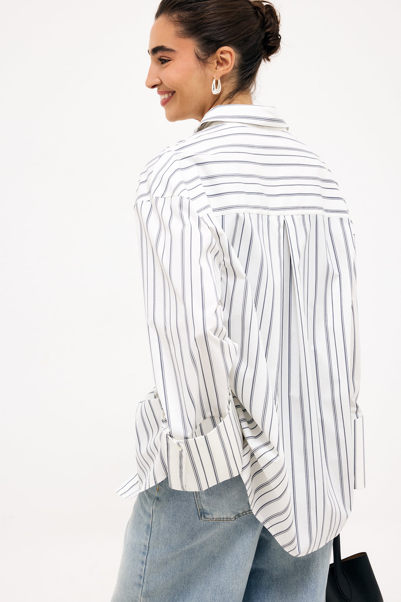 Chemise en coton à détail au poignet - - Bleu/Rayé - EU 42 - NA-KD / NAKD