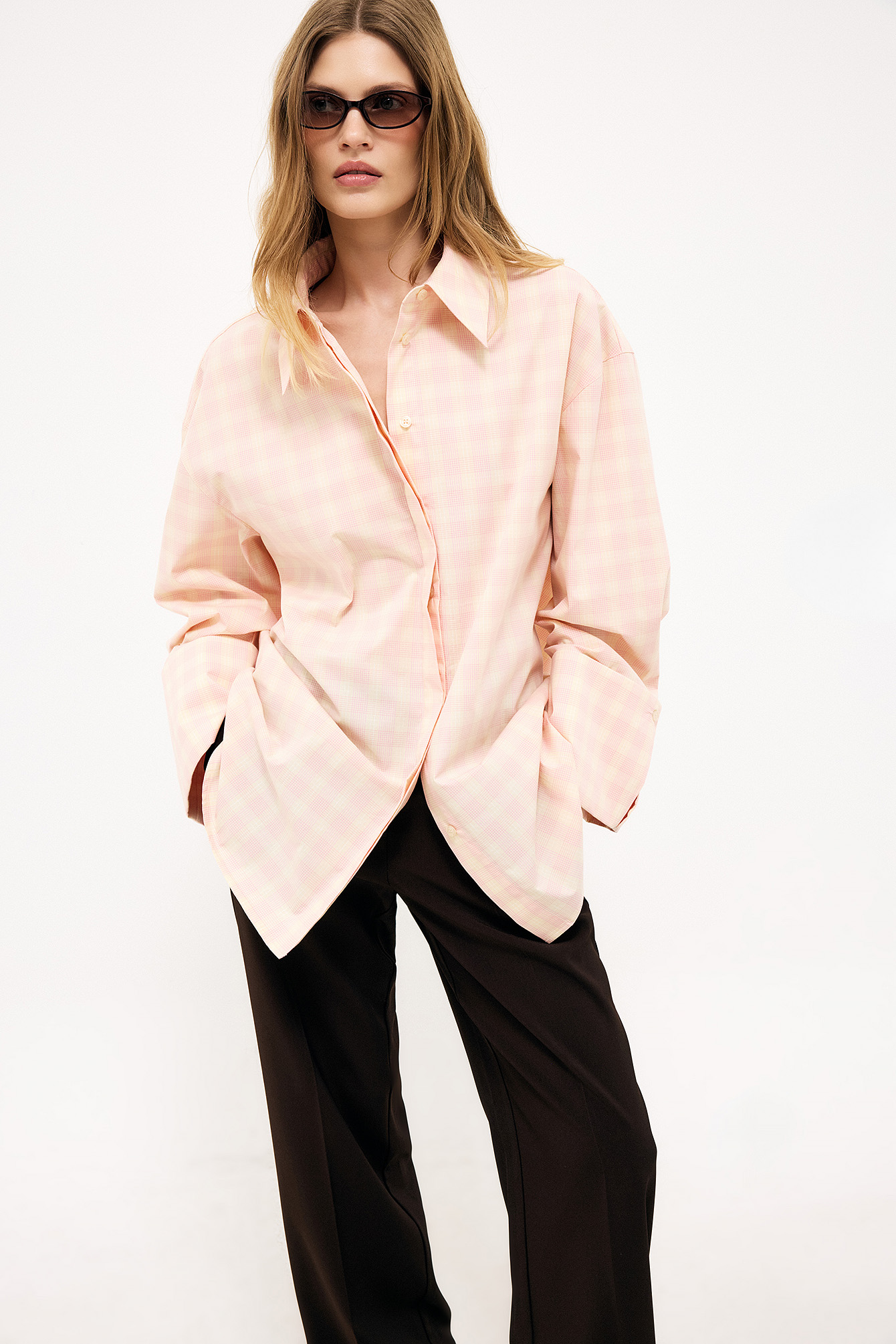 Camisa de algodón con detalle de puño - Camisas - Pink/Checkered - EU 38 - NA-KD / NAKD