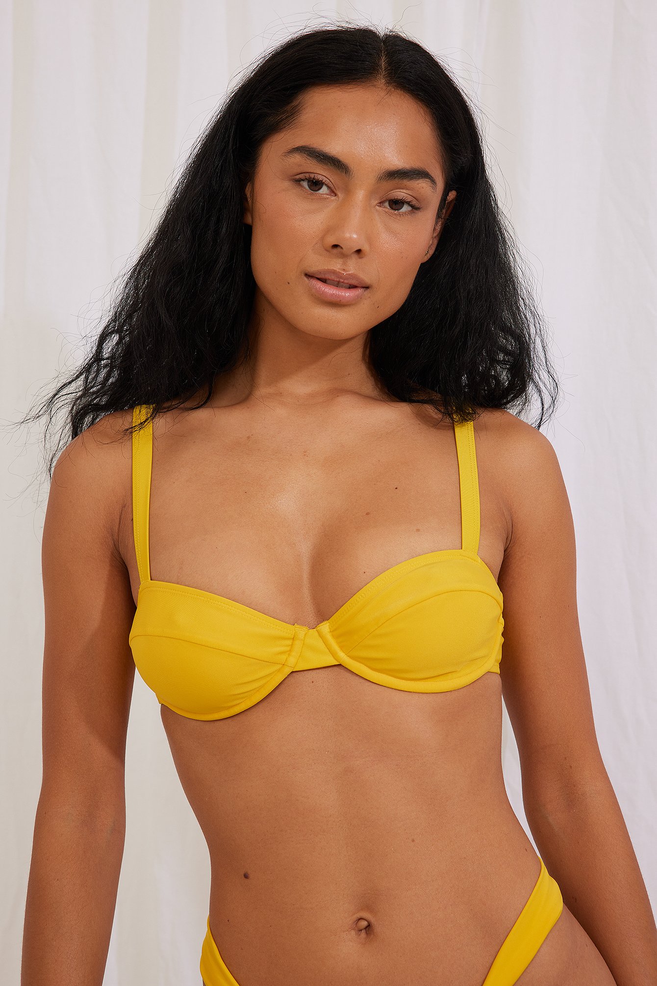 Yellow Cup Gathered Detail Bikini Top