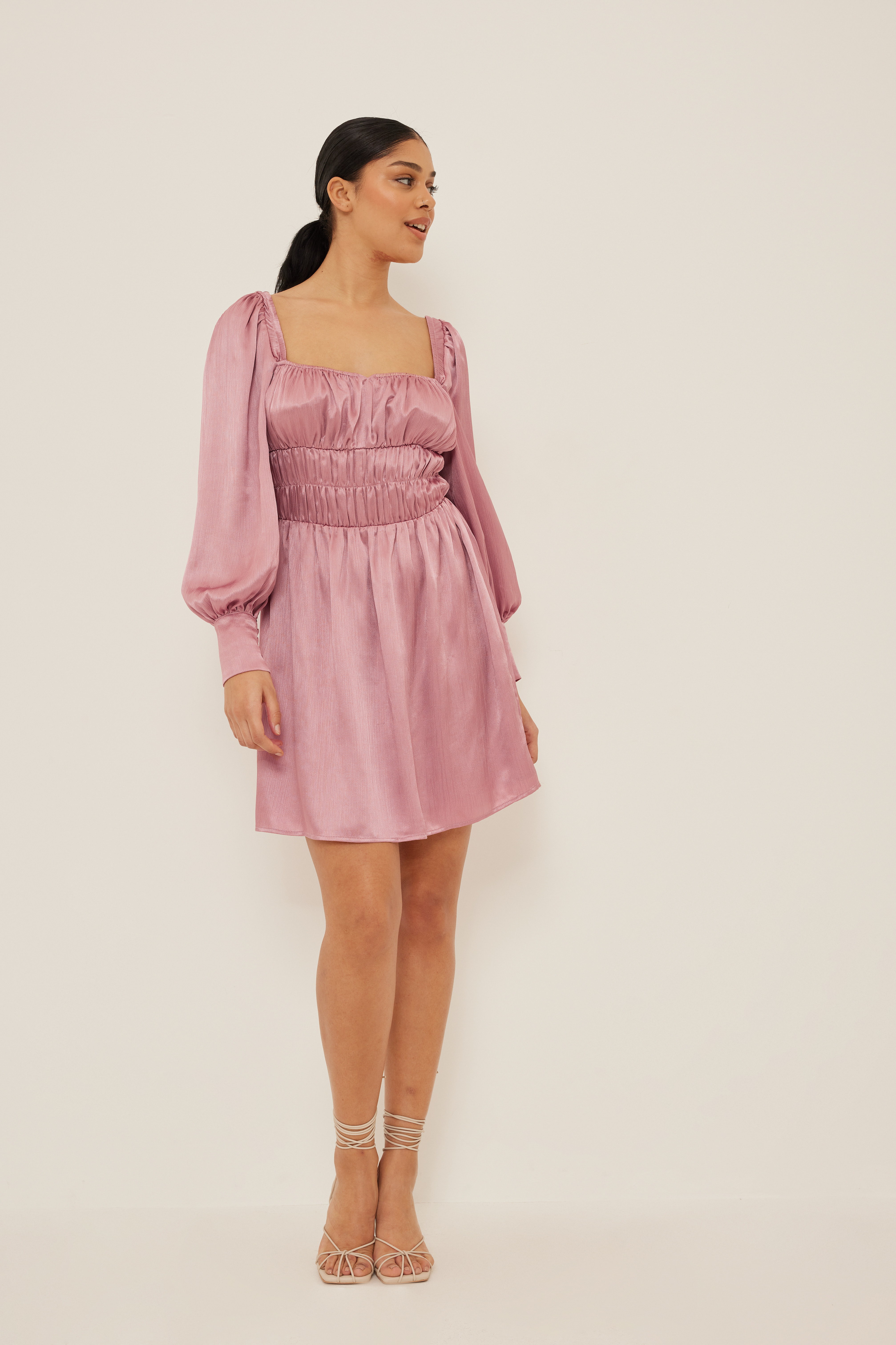 Cups Detail Structured Satin Mini Dress Pink