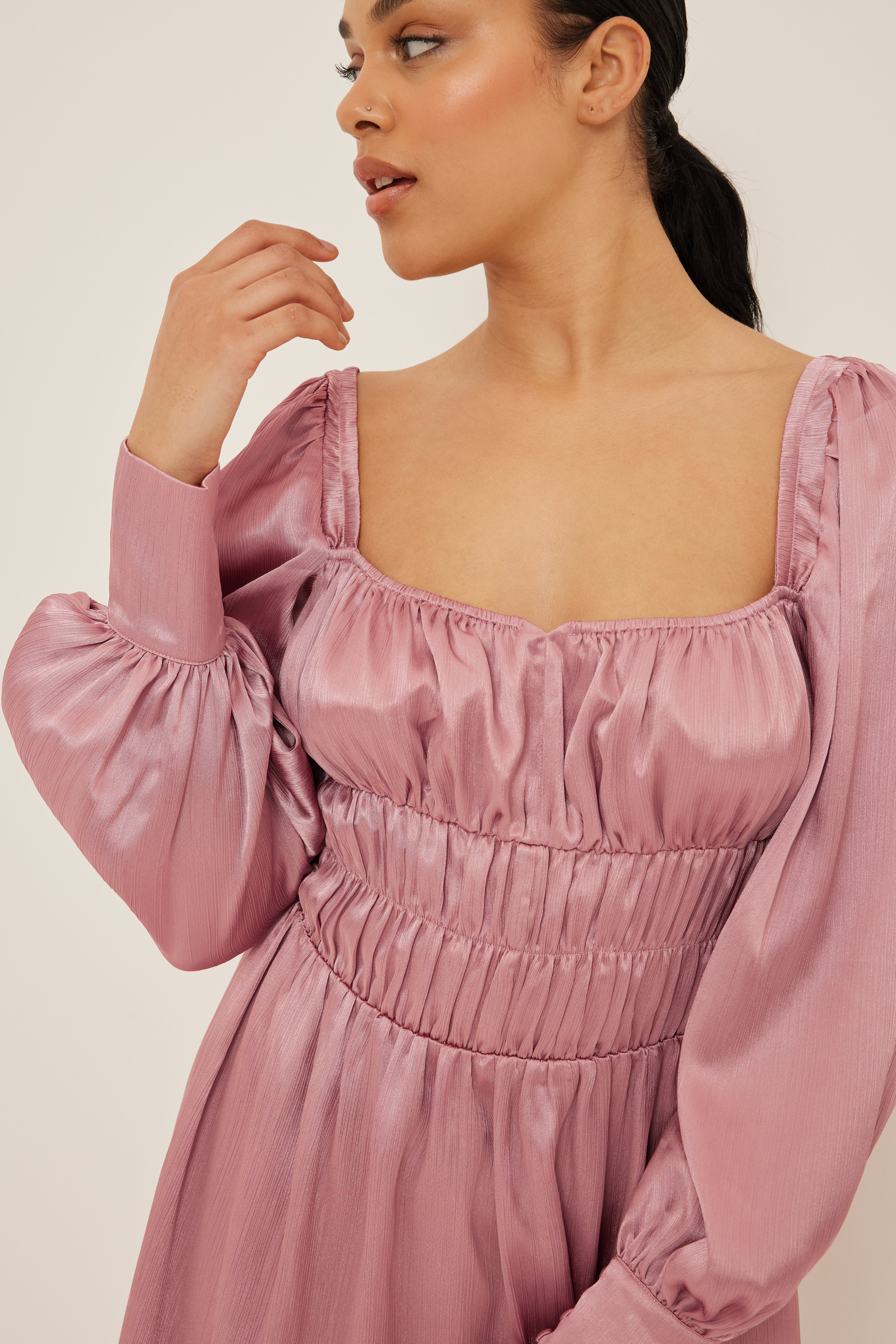 Dusty Pink Cups Detail Structured Satin Mini Dress