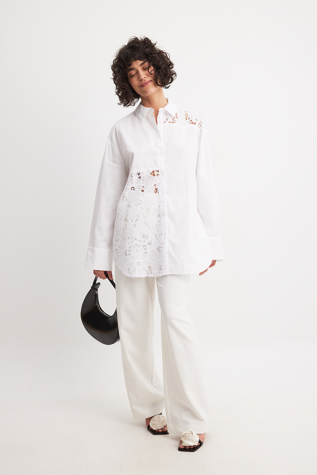 NA-KD Cut Out Anglaise Oversized Shirt - Shirts - White - EU 34 - NA-KD / NAKD
