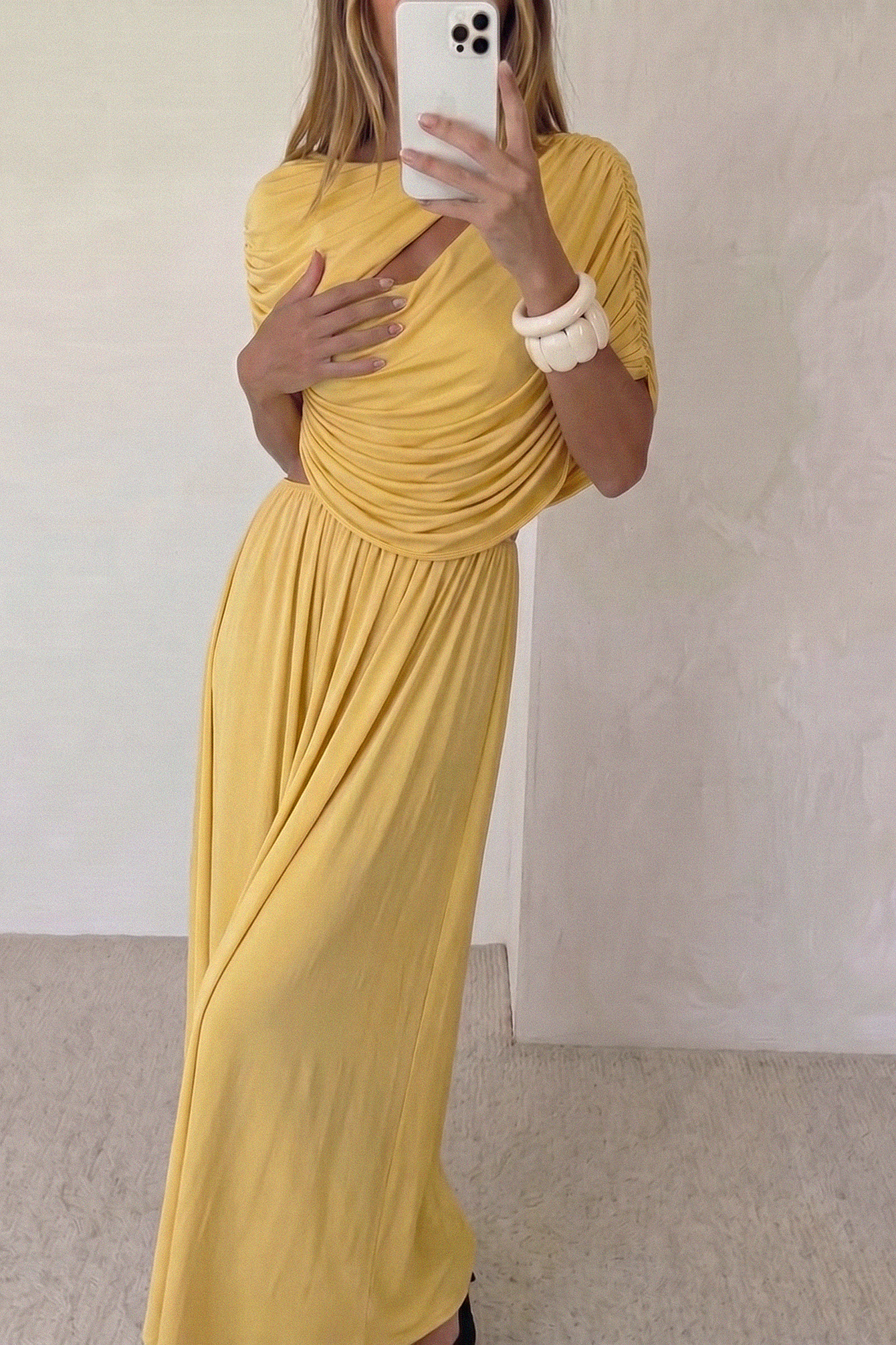 yellow flowy maxi dress Winter Jewel Brayan Yellow Maxi Dress Body Flowing Yellow Dress With Ruffled