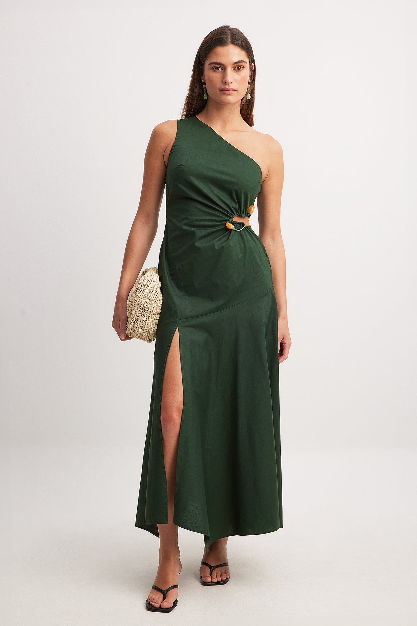 metal detail dress Murci bandeau metal hardware detail drape front maxi dress in chocolate