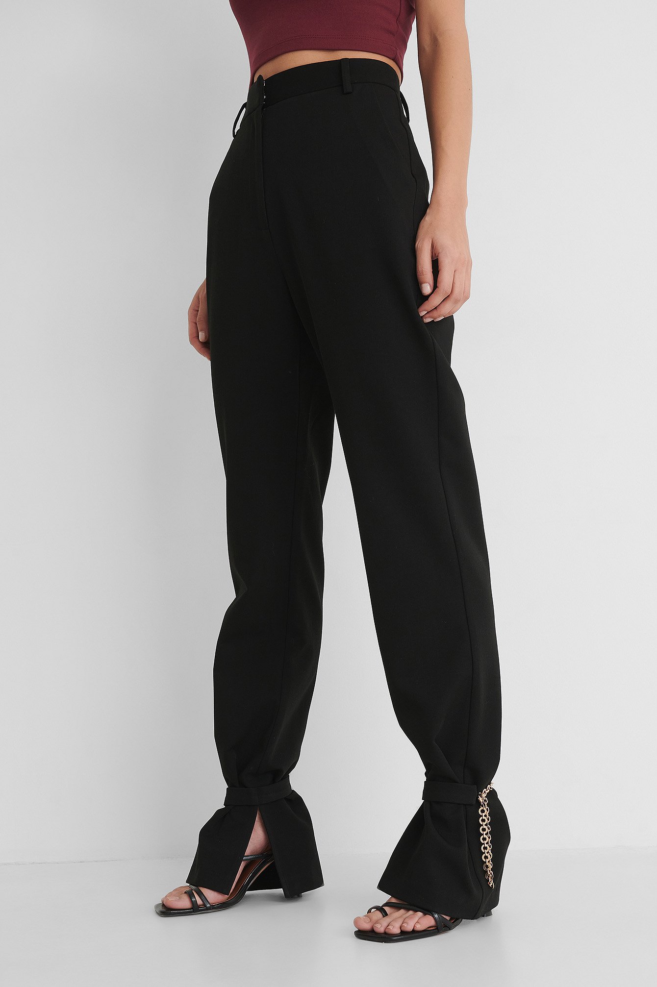 Black Chain Detail Suit Pants
