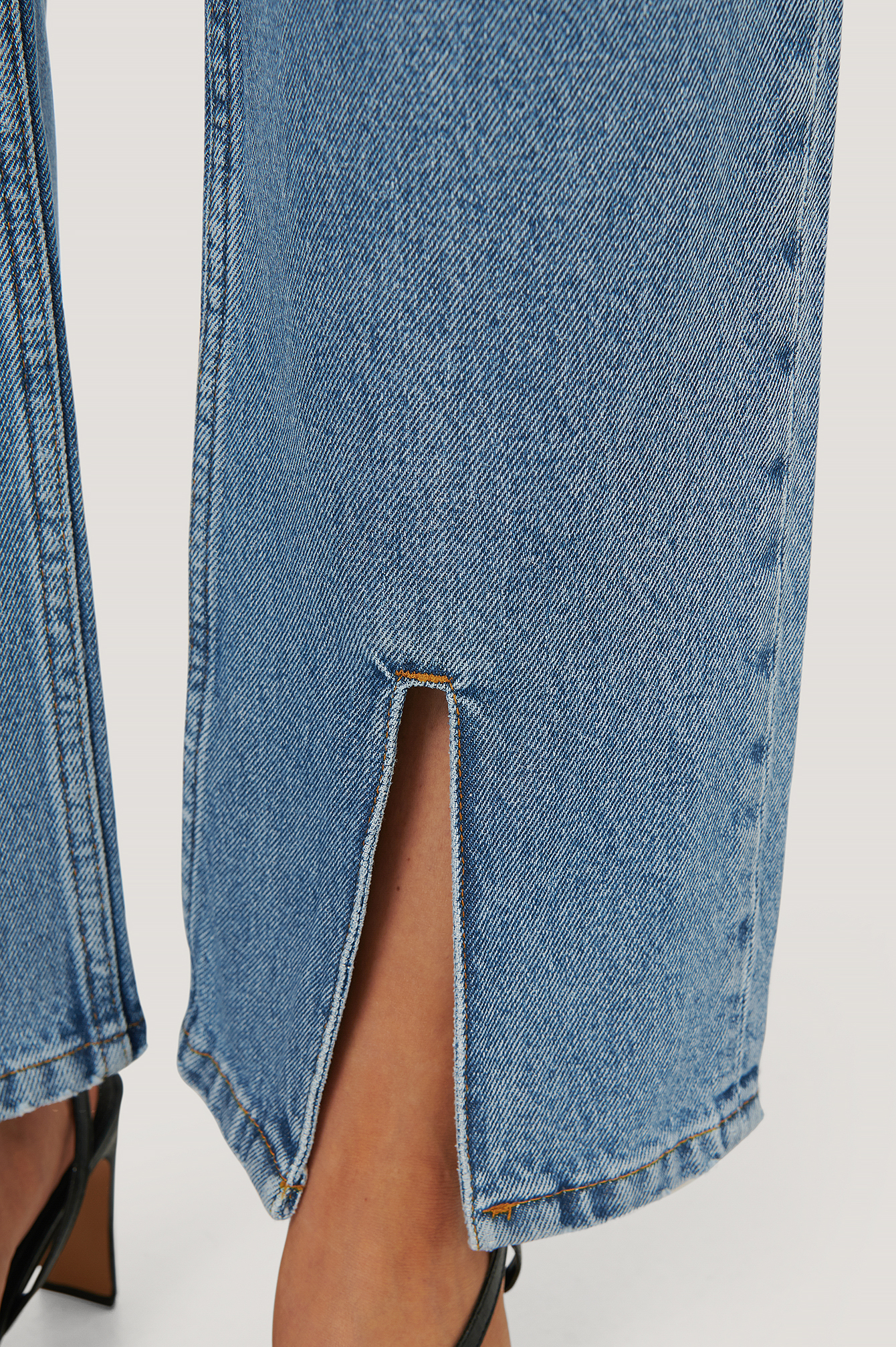 Denim Blue Straight Leg Front Slit Jeans