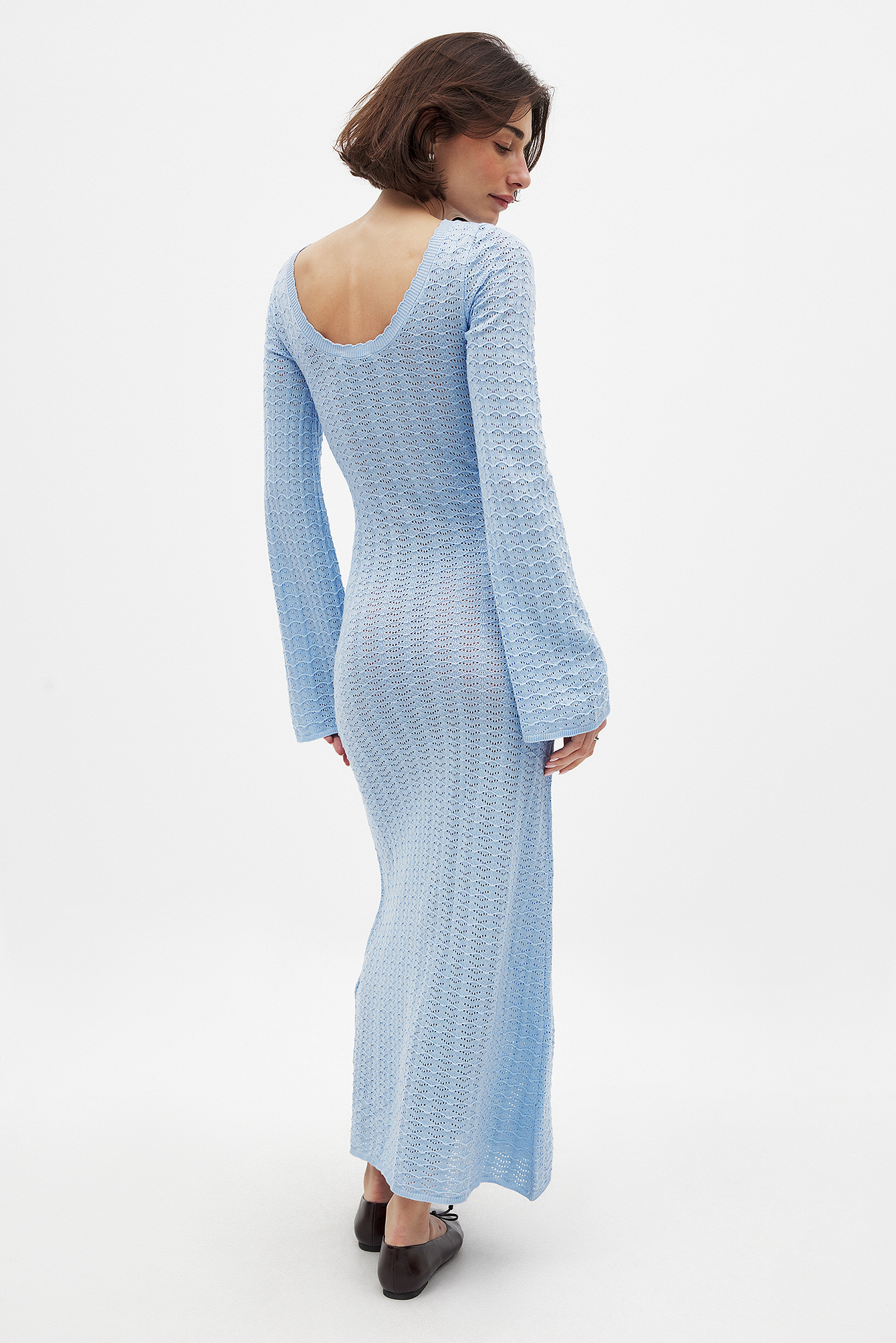 Deep Back Knitted Maxi Dress Blue | NA-KD