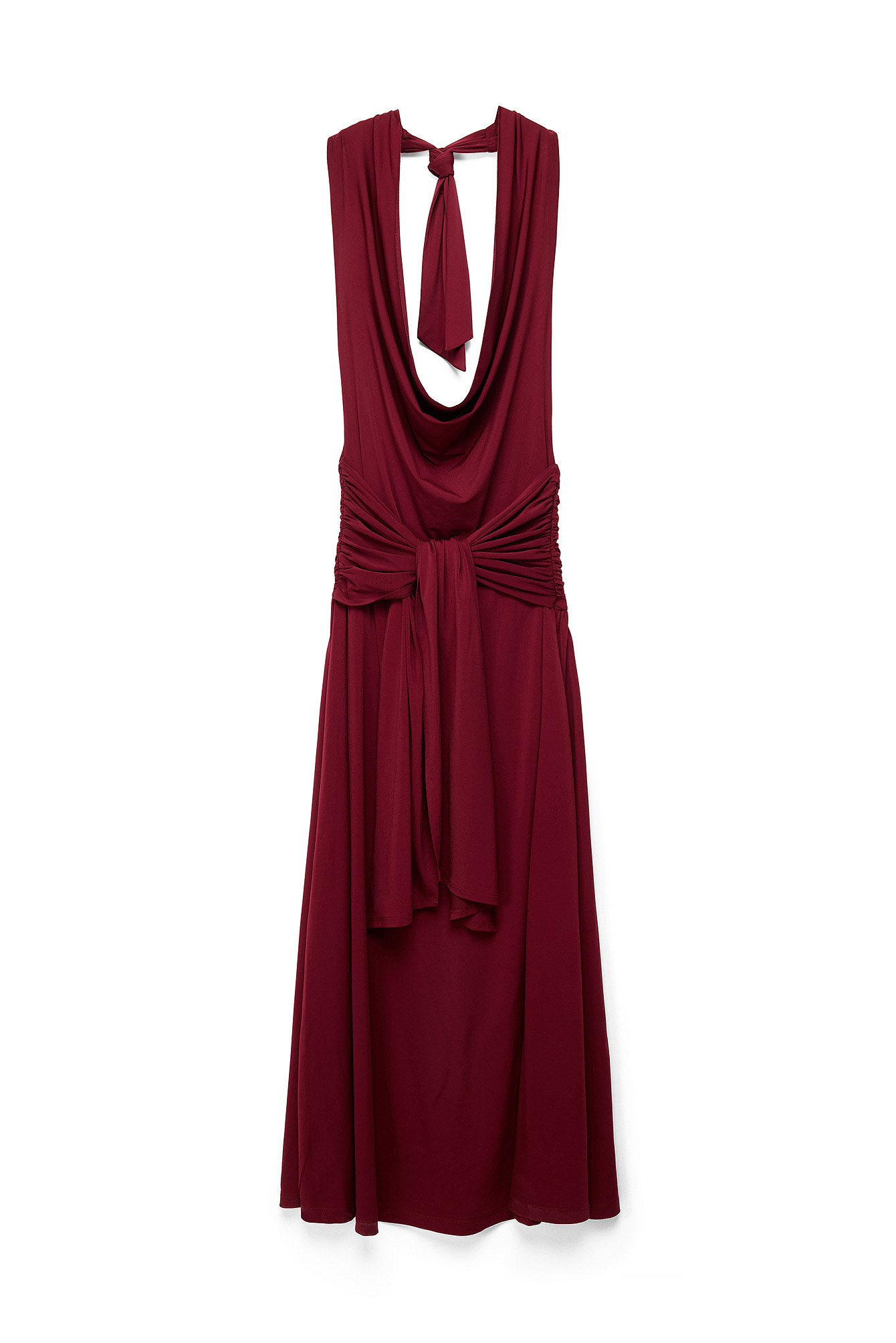 Burgundy Deep Neck Halterneck Maxi Dress