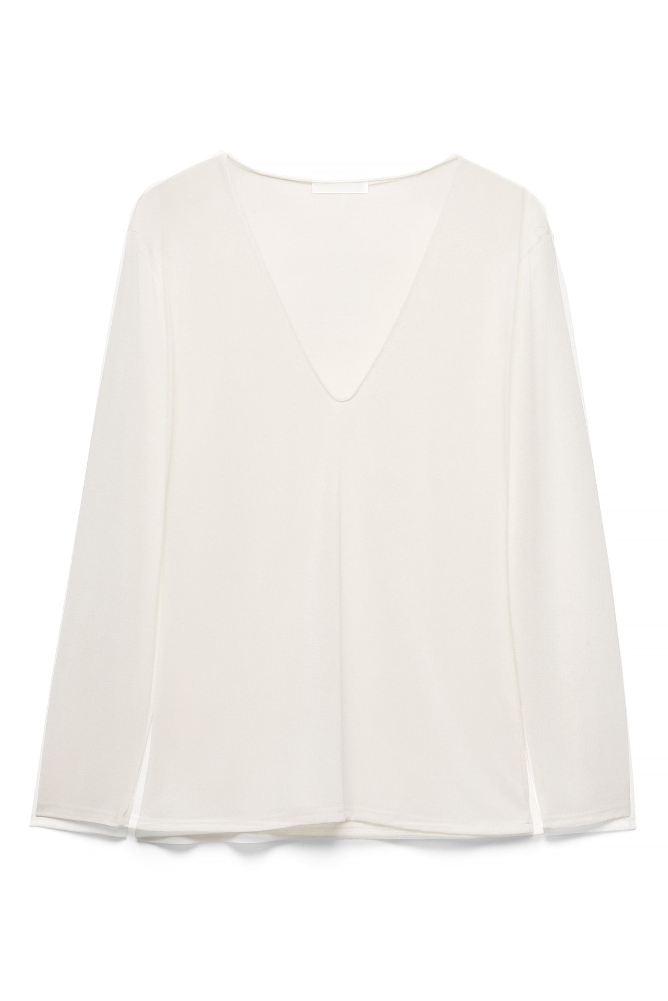 White Deep V-neck Long Sleeve Top