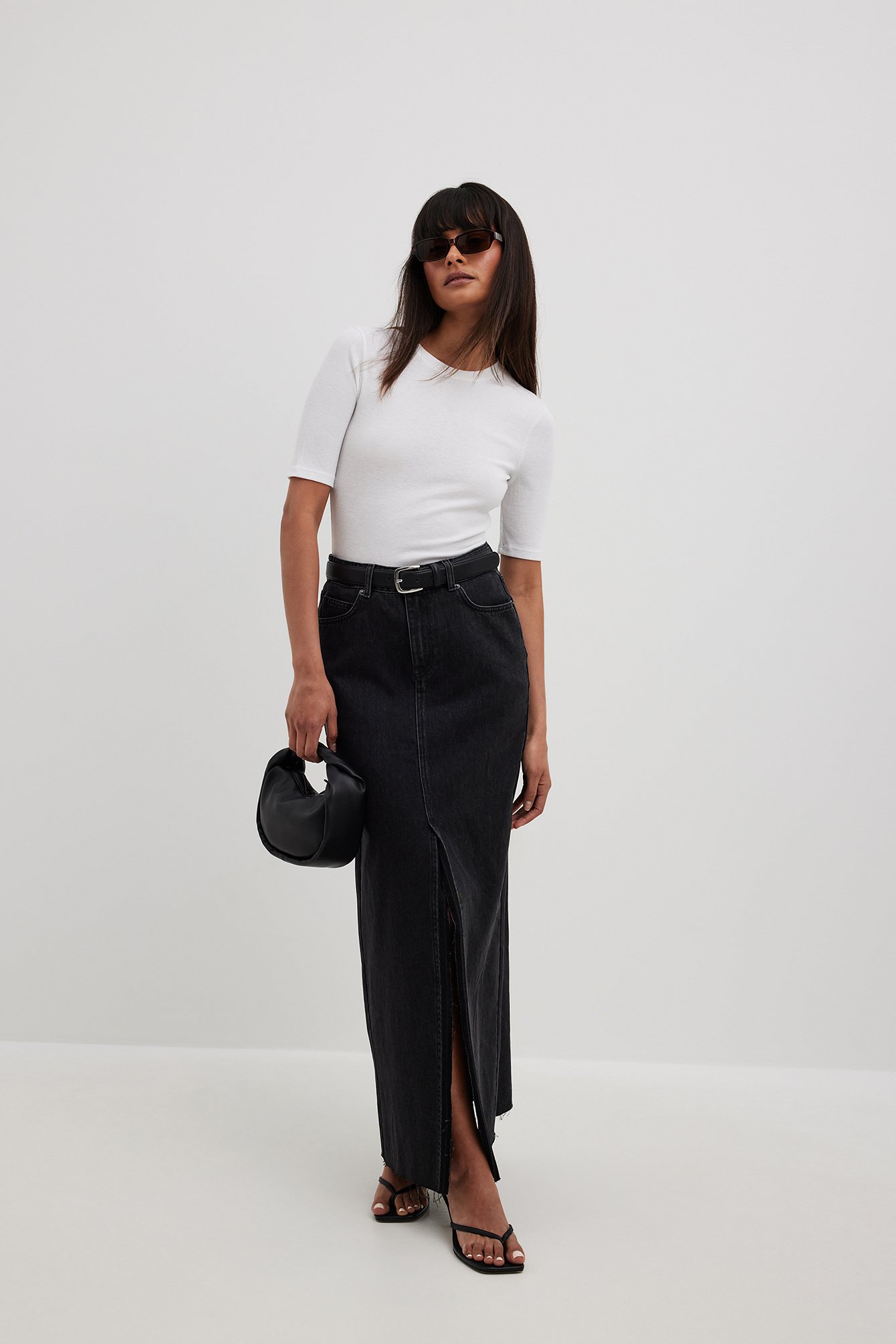 Wide-Leg Denim Maxi Skirt
