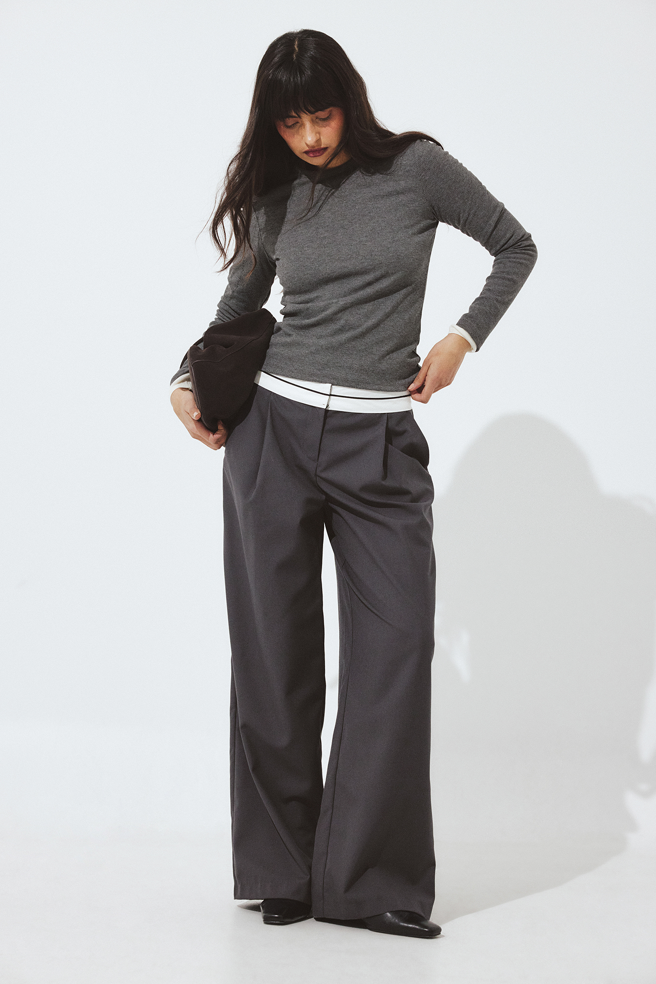 NA-KD Detailed Low Waist Wide Leg Pants - Low waist Pants - Grey - EU 44 - NA-KD / NAKD