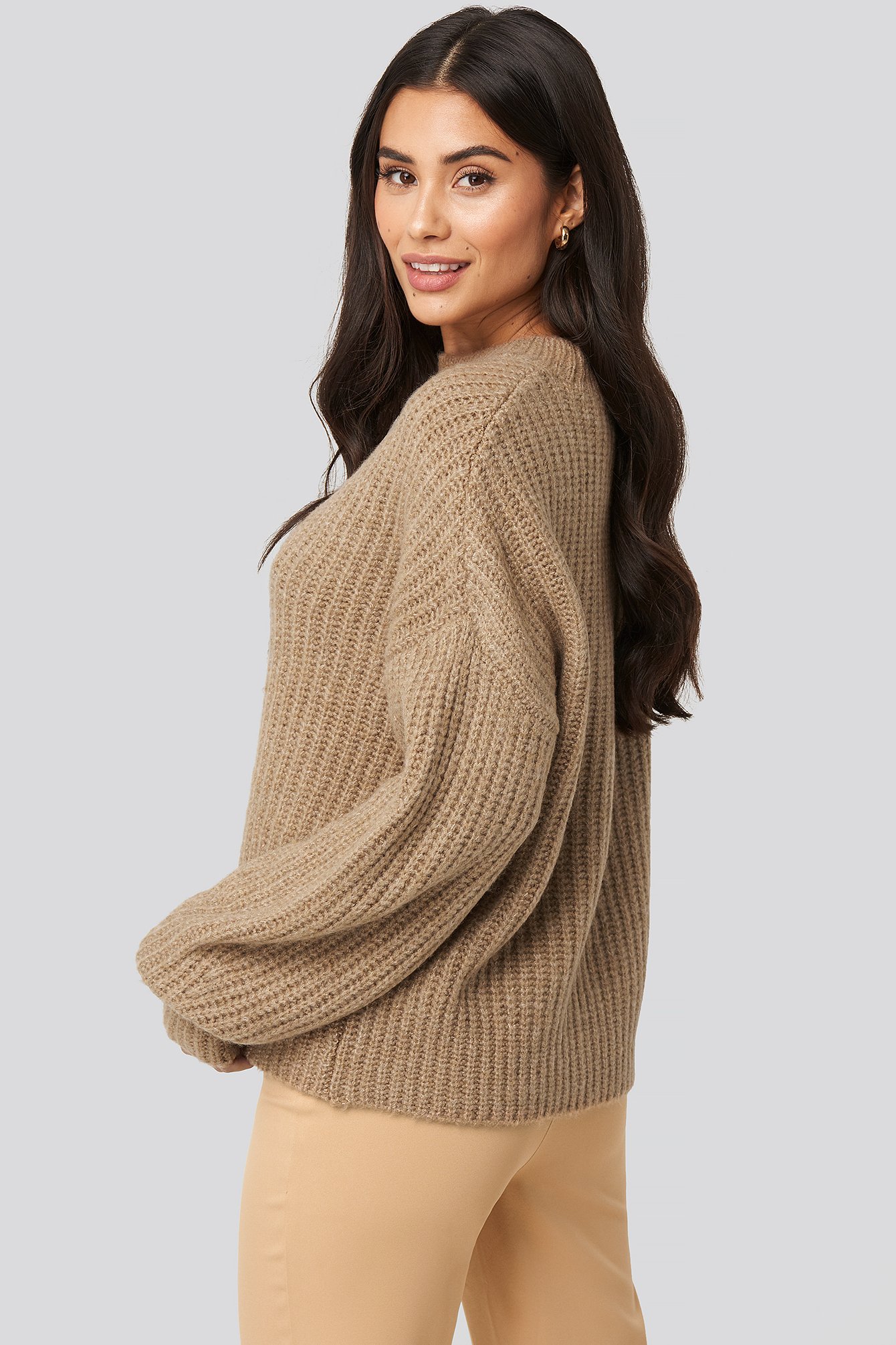 Pale Mauve Dropped Shoulder Oversized Knitted Sweater
