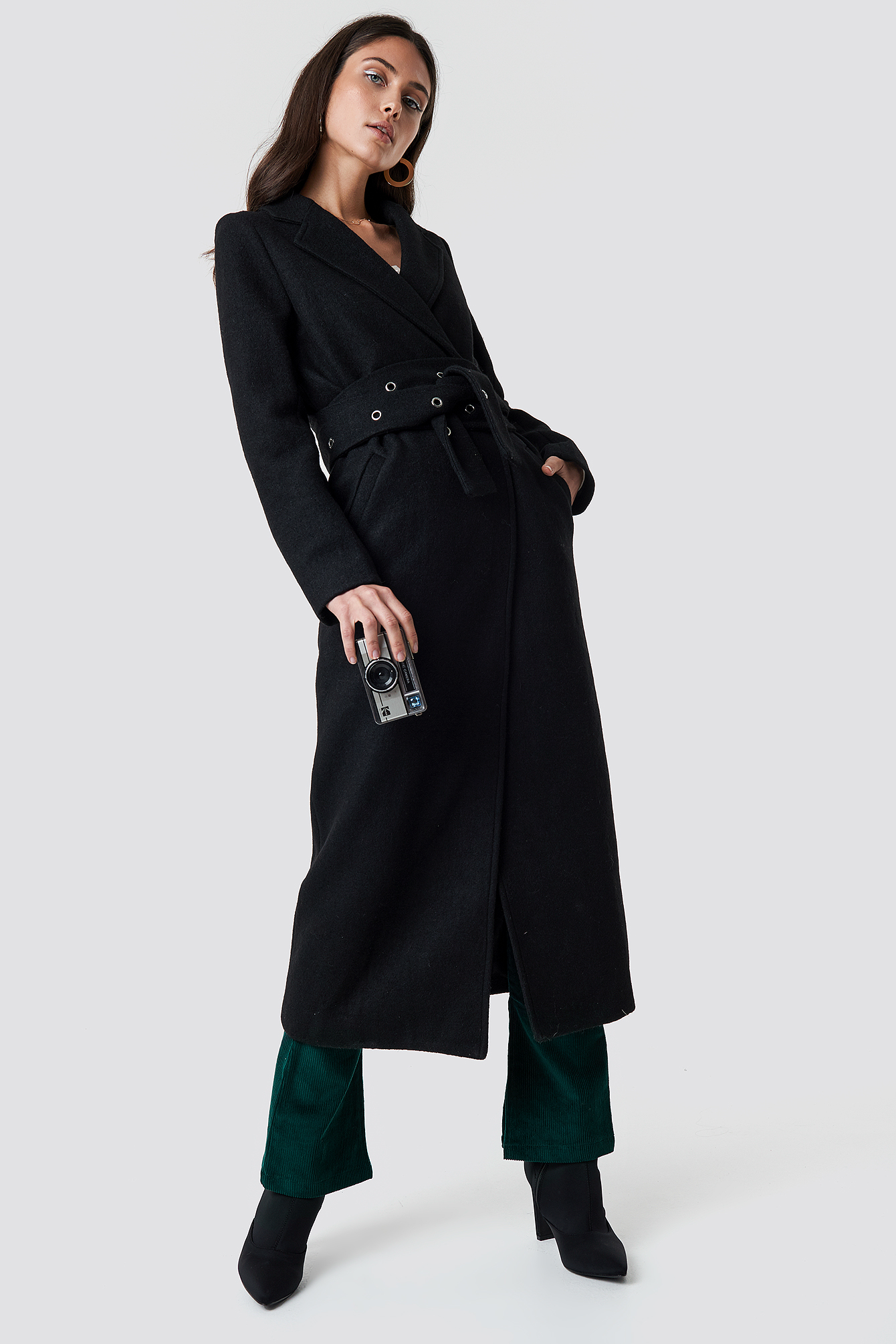 Eyelet Belted Trenchcoat Black