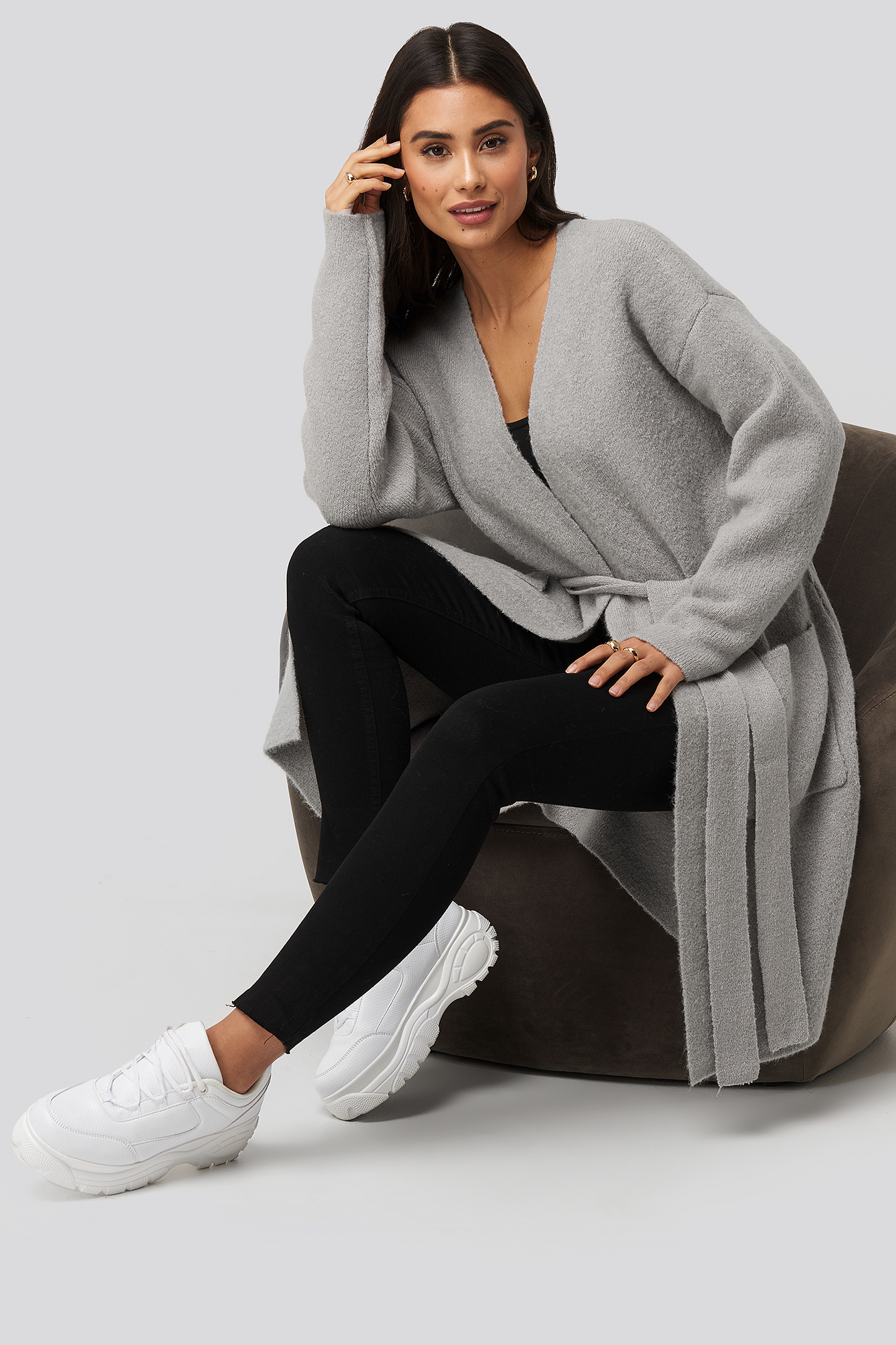 Knitted Pocket Cardigan Grey