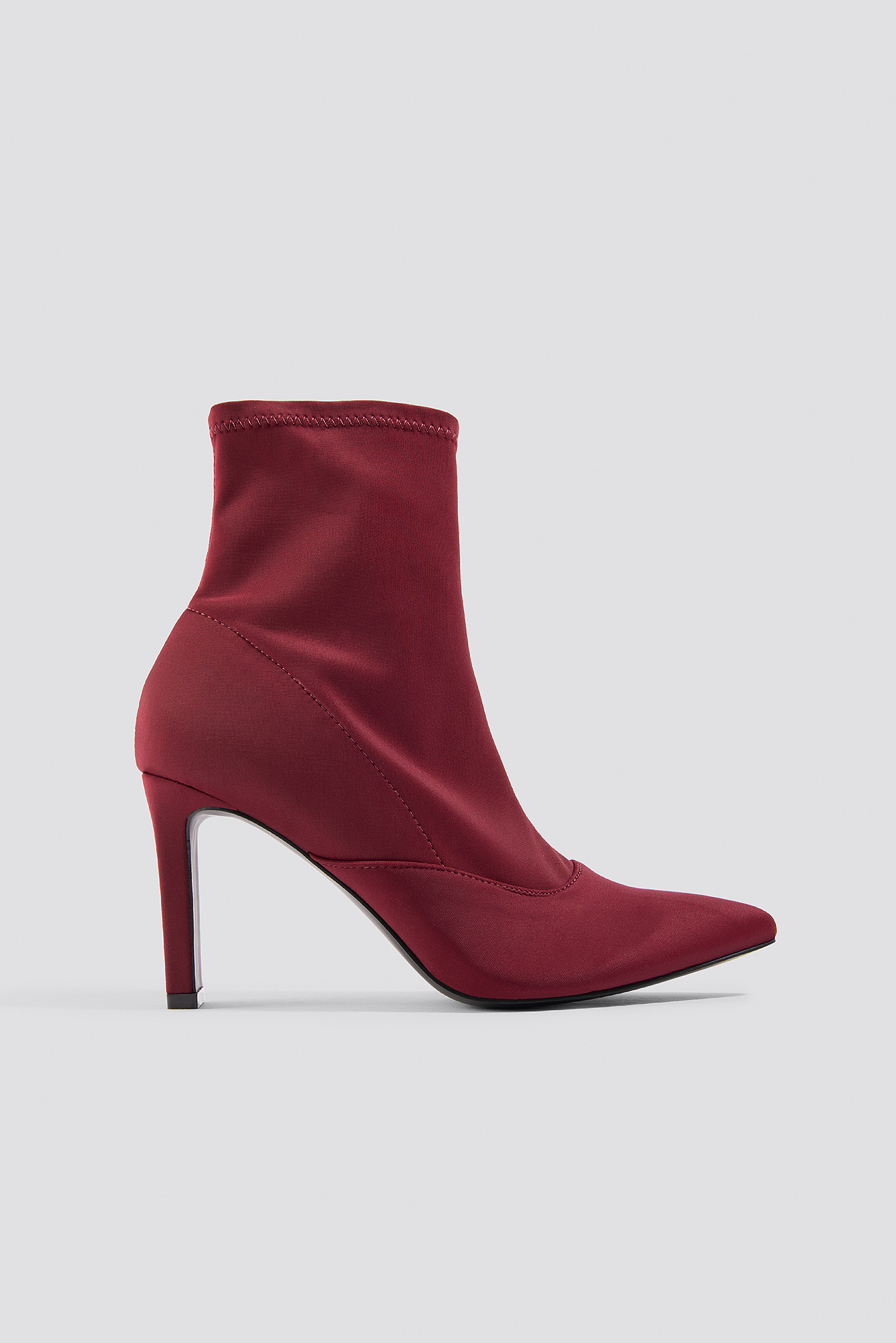 Rectangular Heel Satin Boots Dark Red