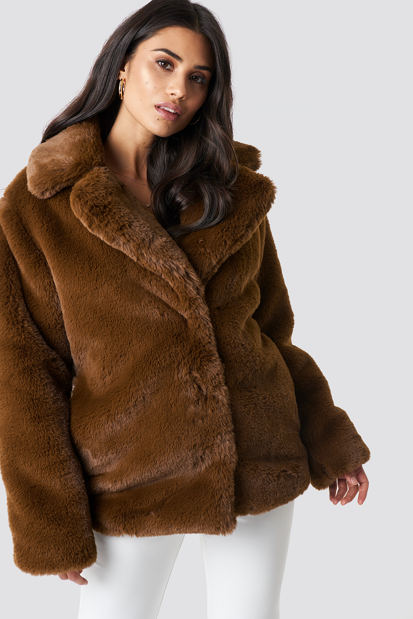 Soft Faux Fur Jacket Brown