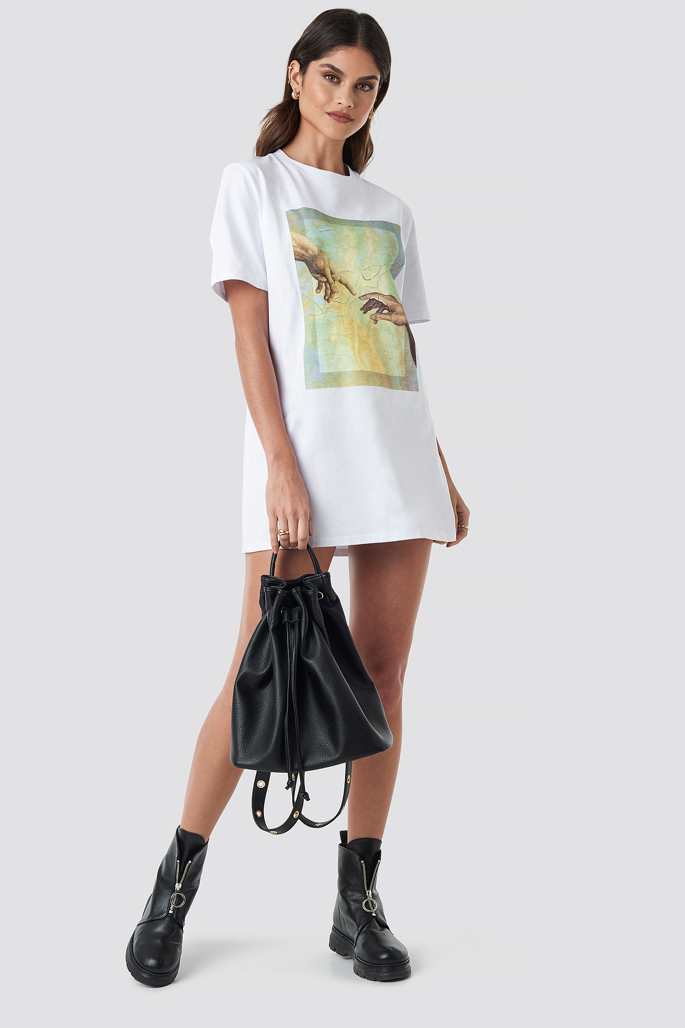 Faux Leather Buckle Detailed Bag Black