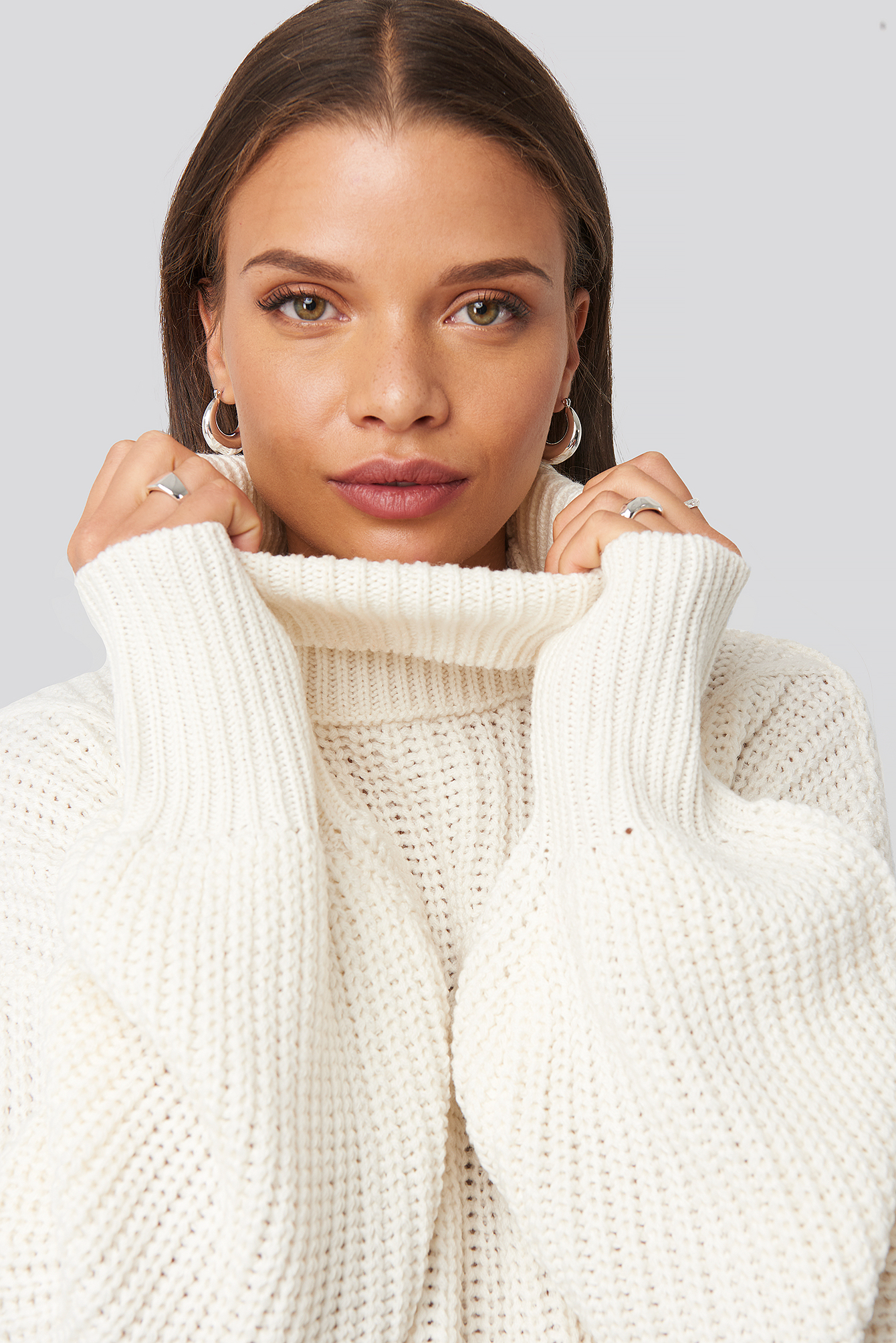 Ribbed Polo Cable Knit Sweater Off White