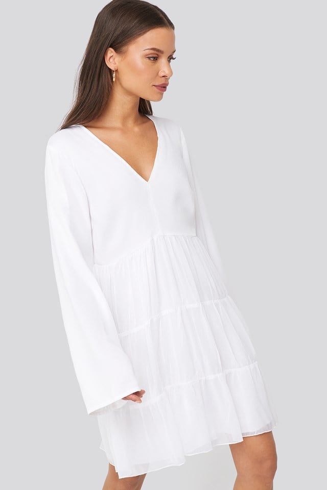 Asymmetric Frill Chiffon Dress White
