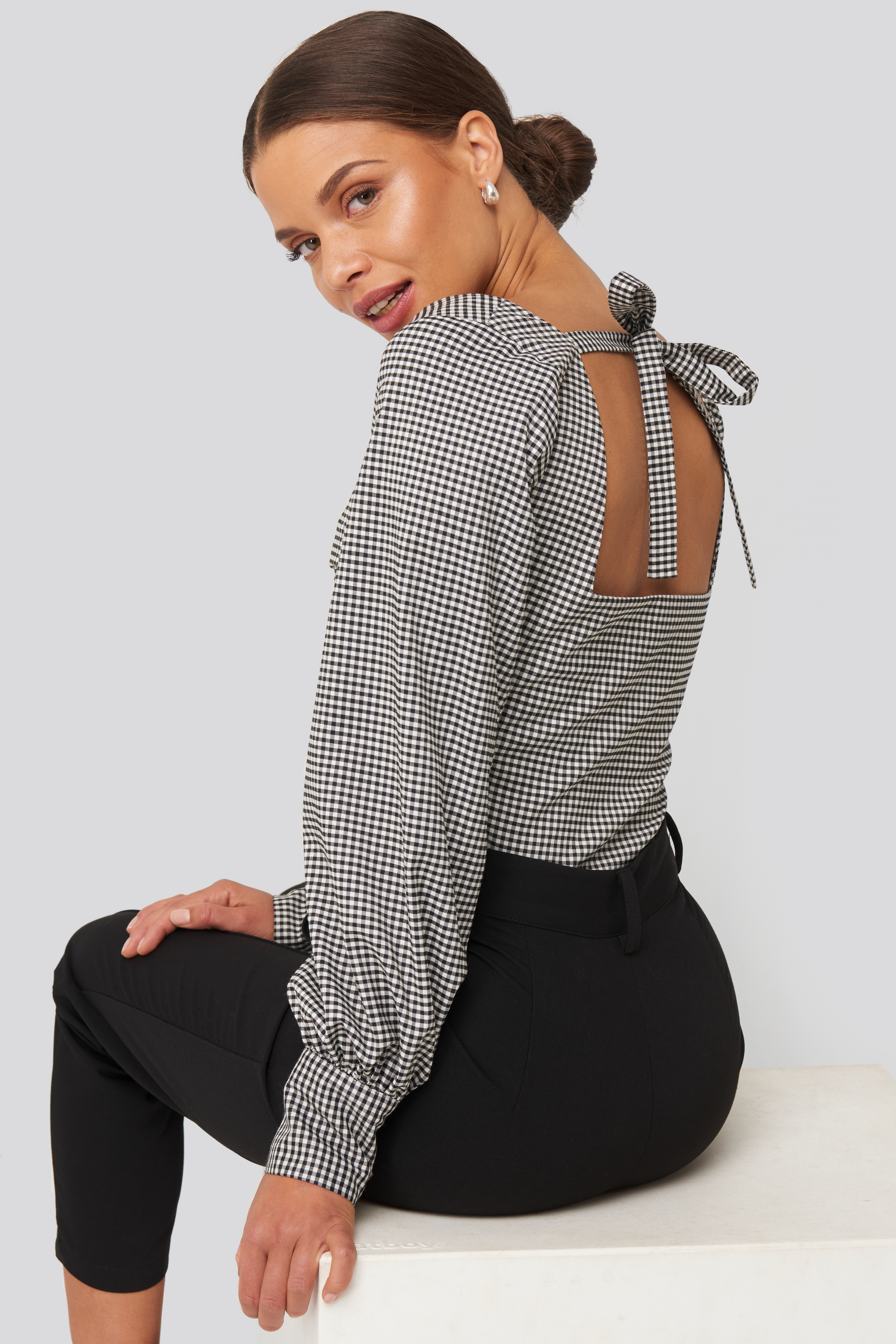 Checked Tied Back Blouse Check Print