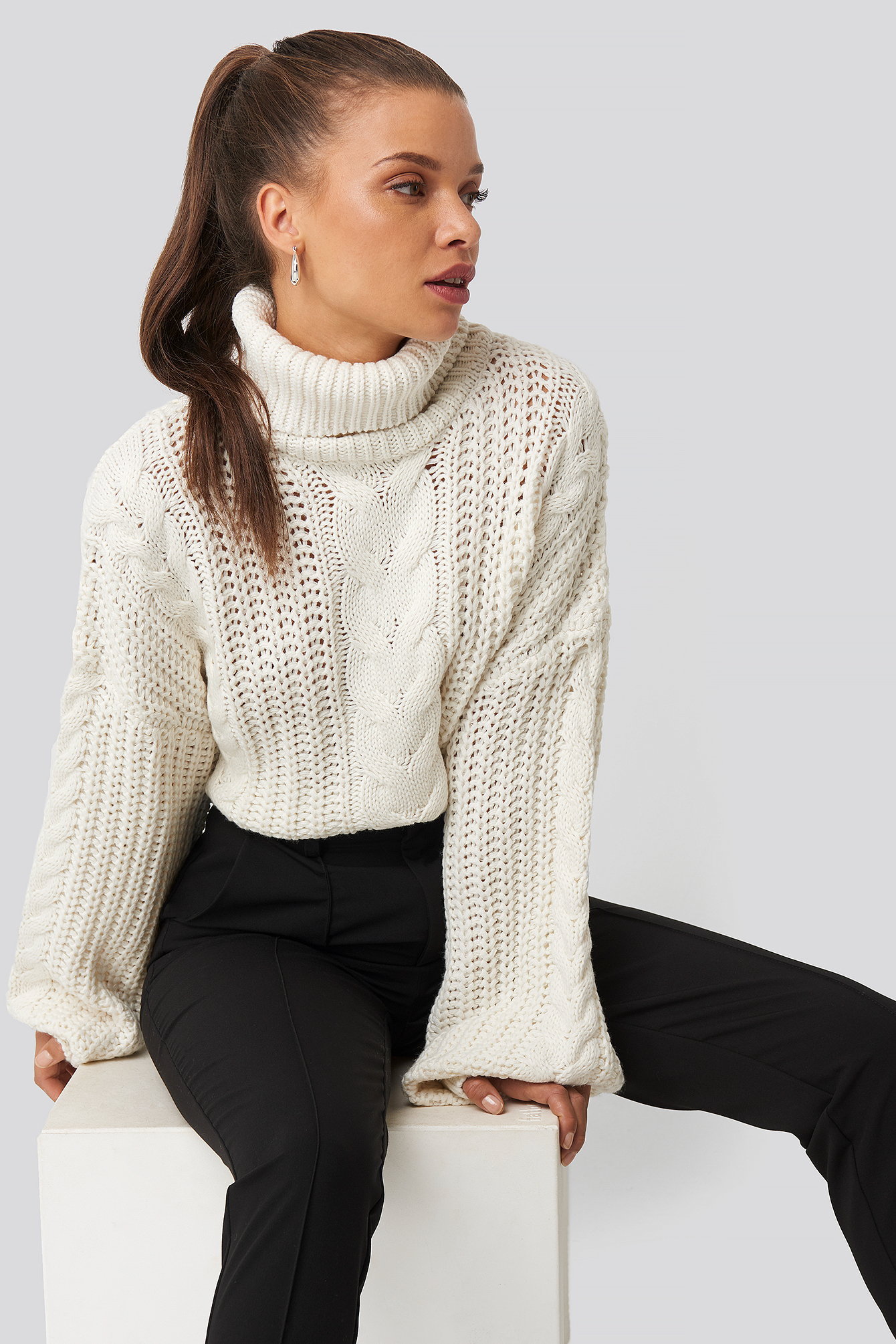 Chunky Cable Knit Sweater White | na-kd.com