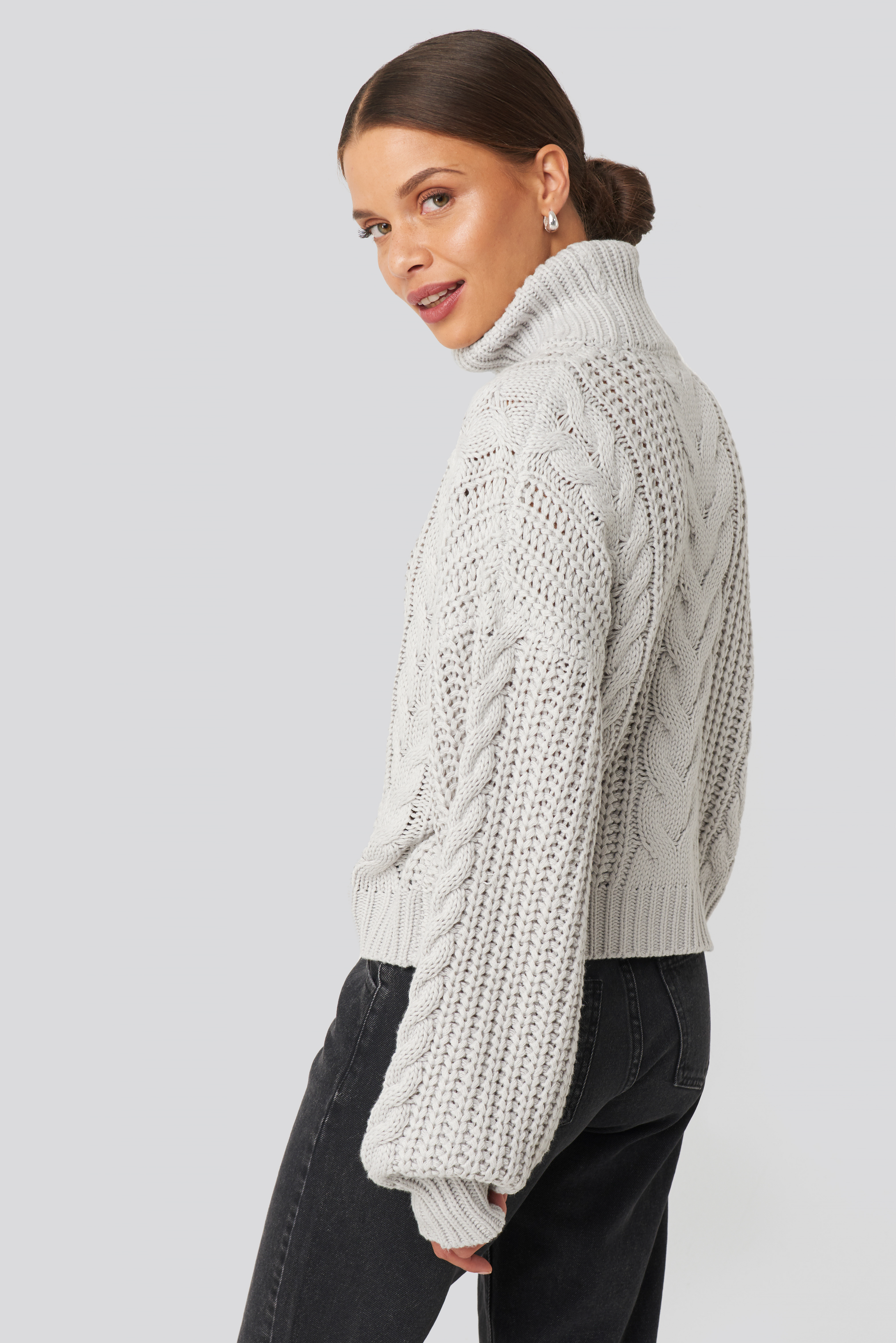 Chunky Cable Knit Sweater Grey | na-kd.com