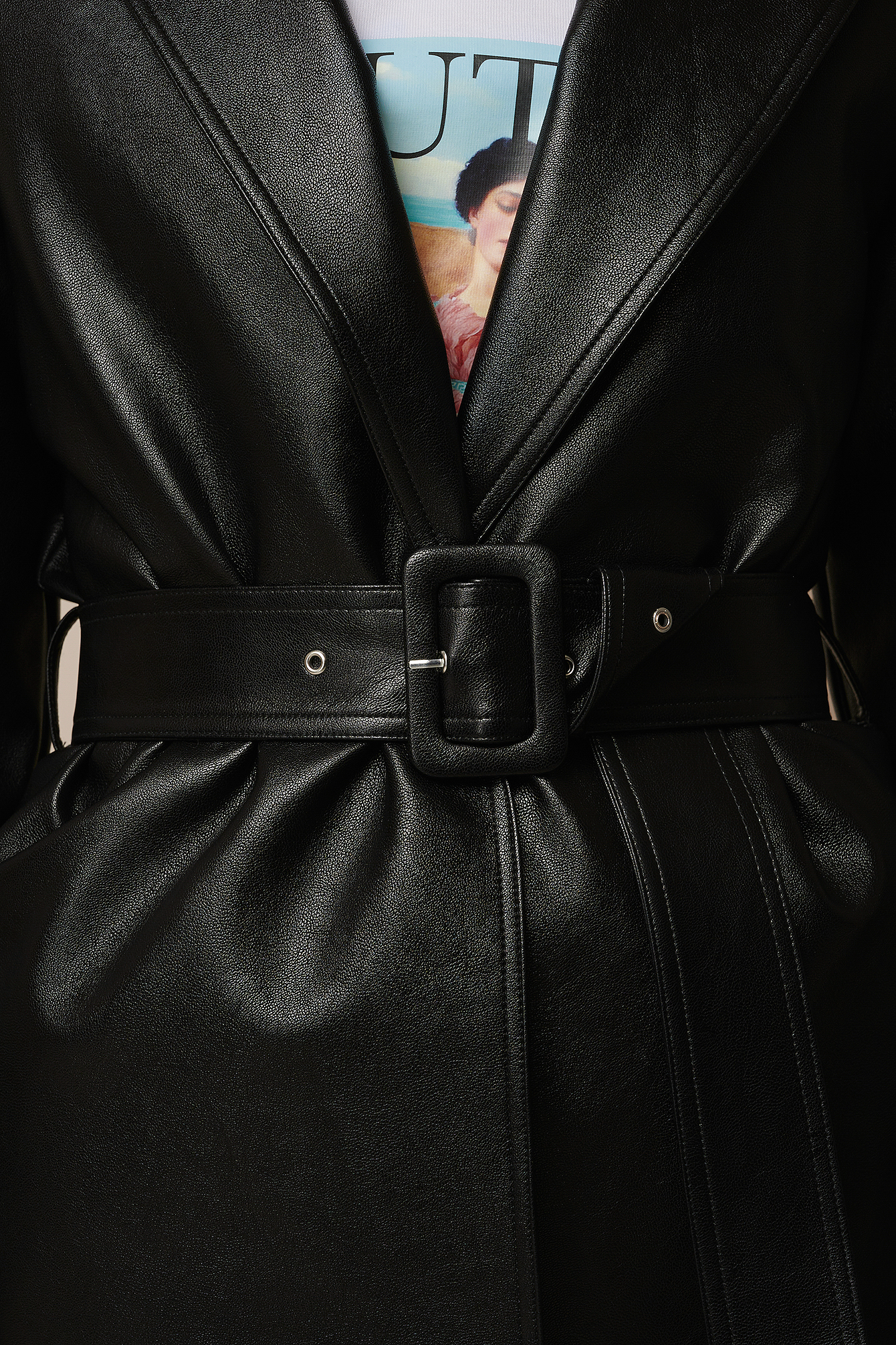 Black Faux Leather Oversized Blazer