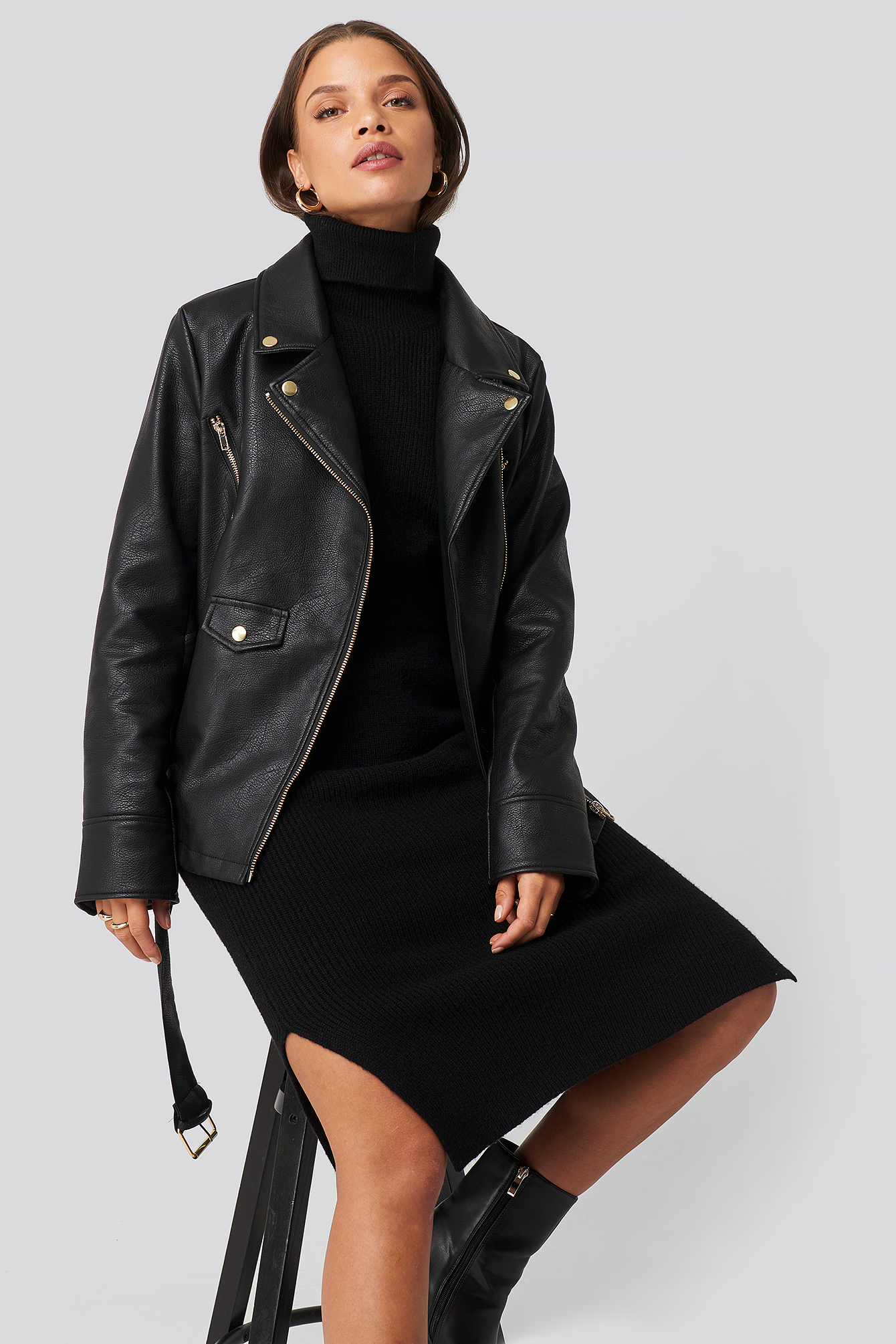 NA-KD Faux leather jacket - black 
