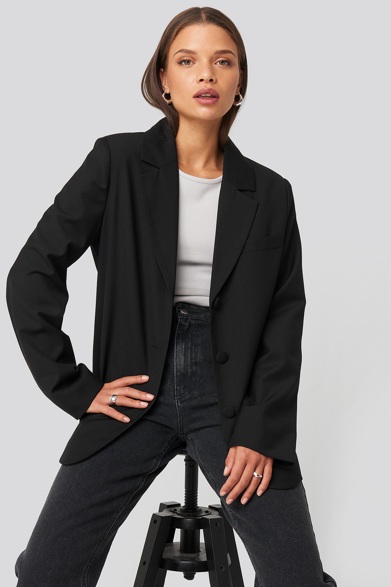 Oversized Straight Shape Blazer Black