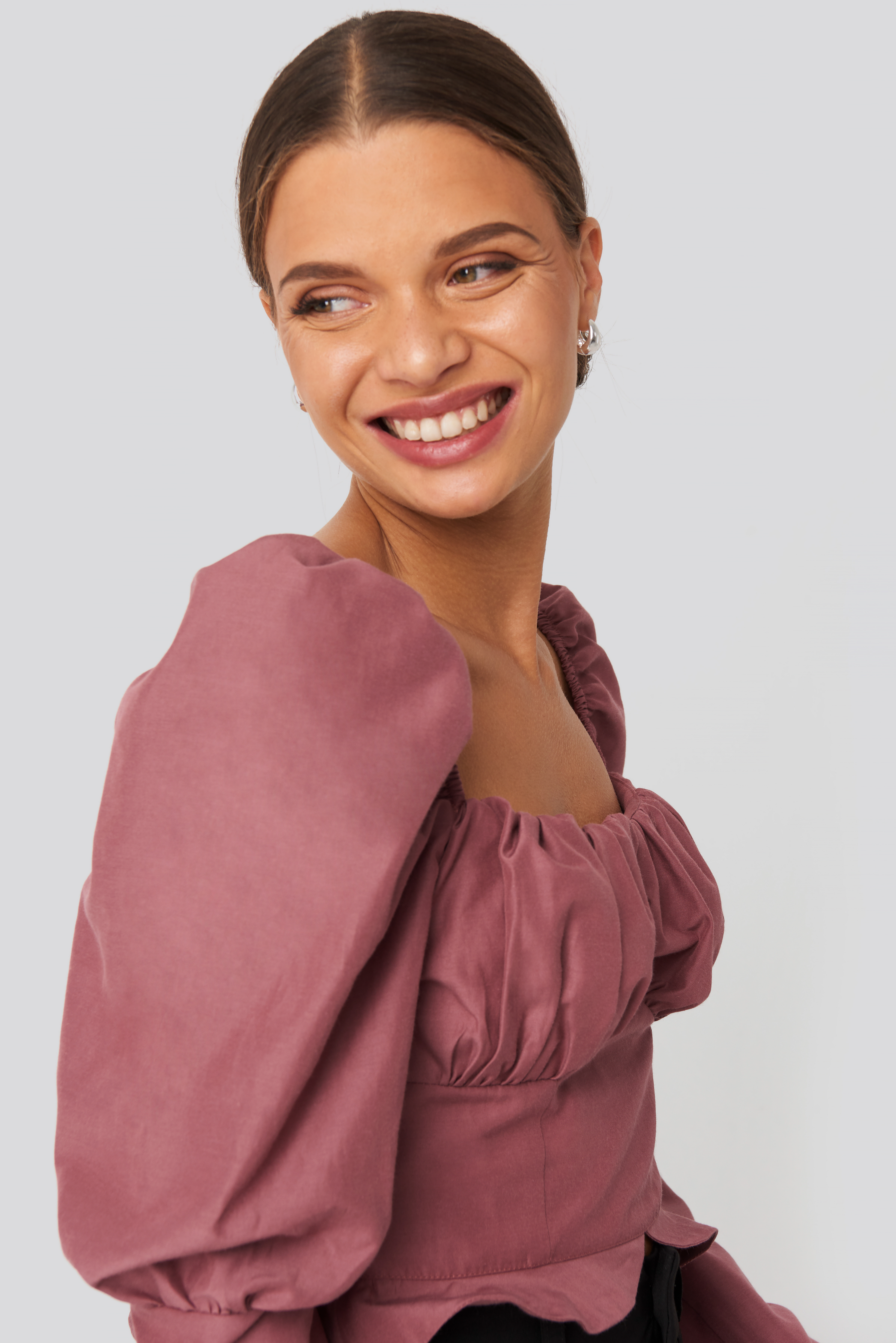 Puffy Sleeve Ruffle Cup Blouse Pink