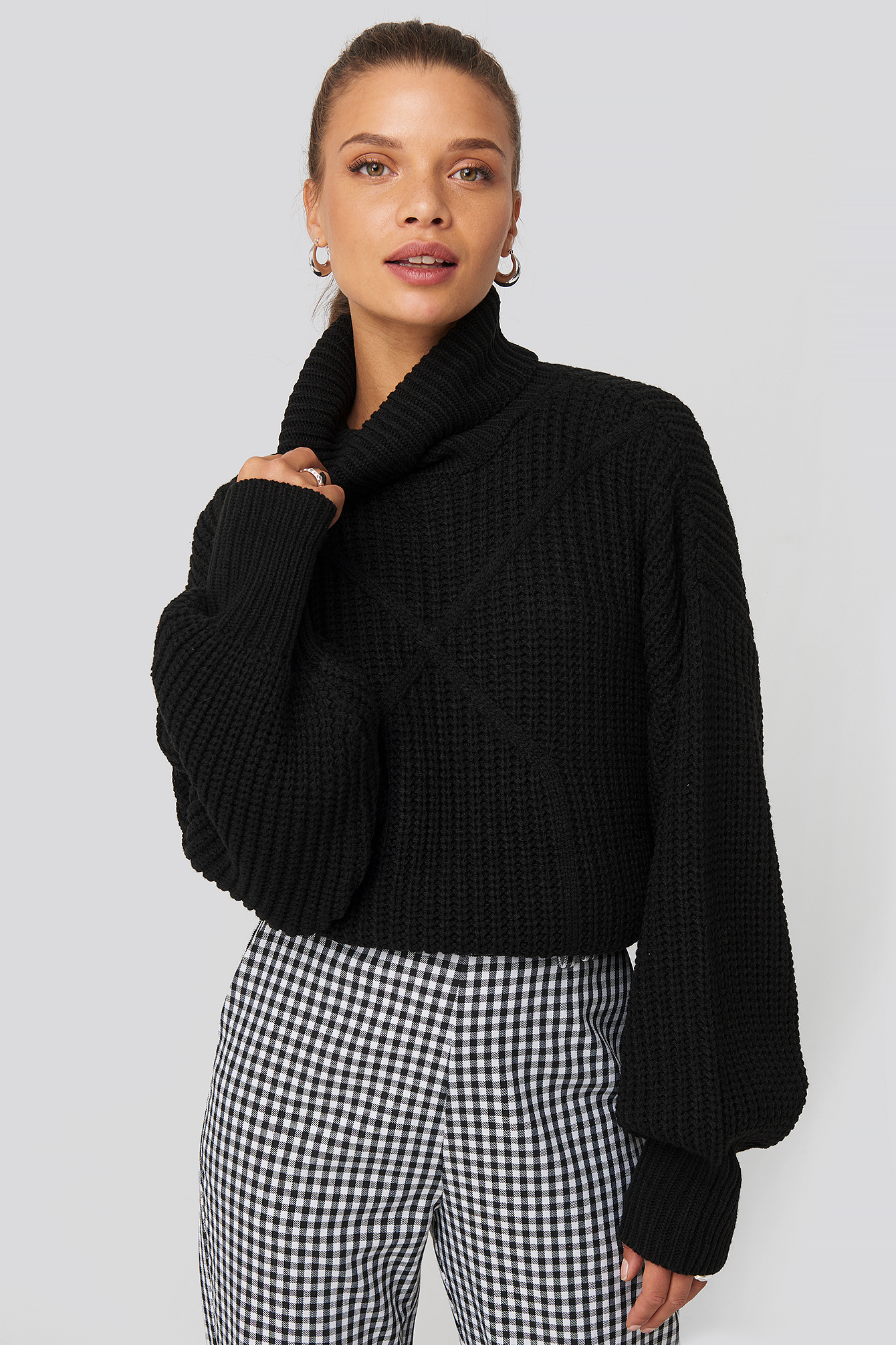 Ribbed Polo Cable Knit Sweater Black