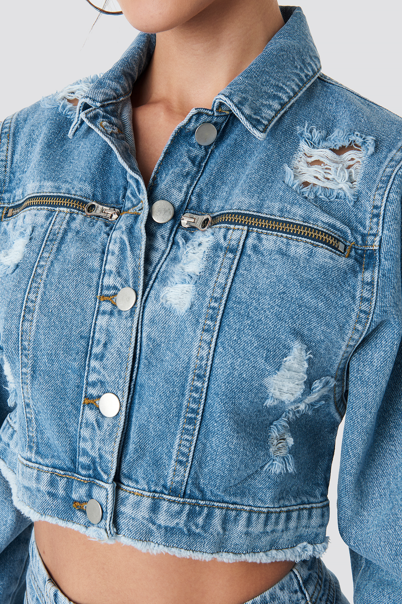 Zip Pocket Denim Jacket Blue