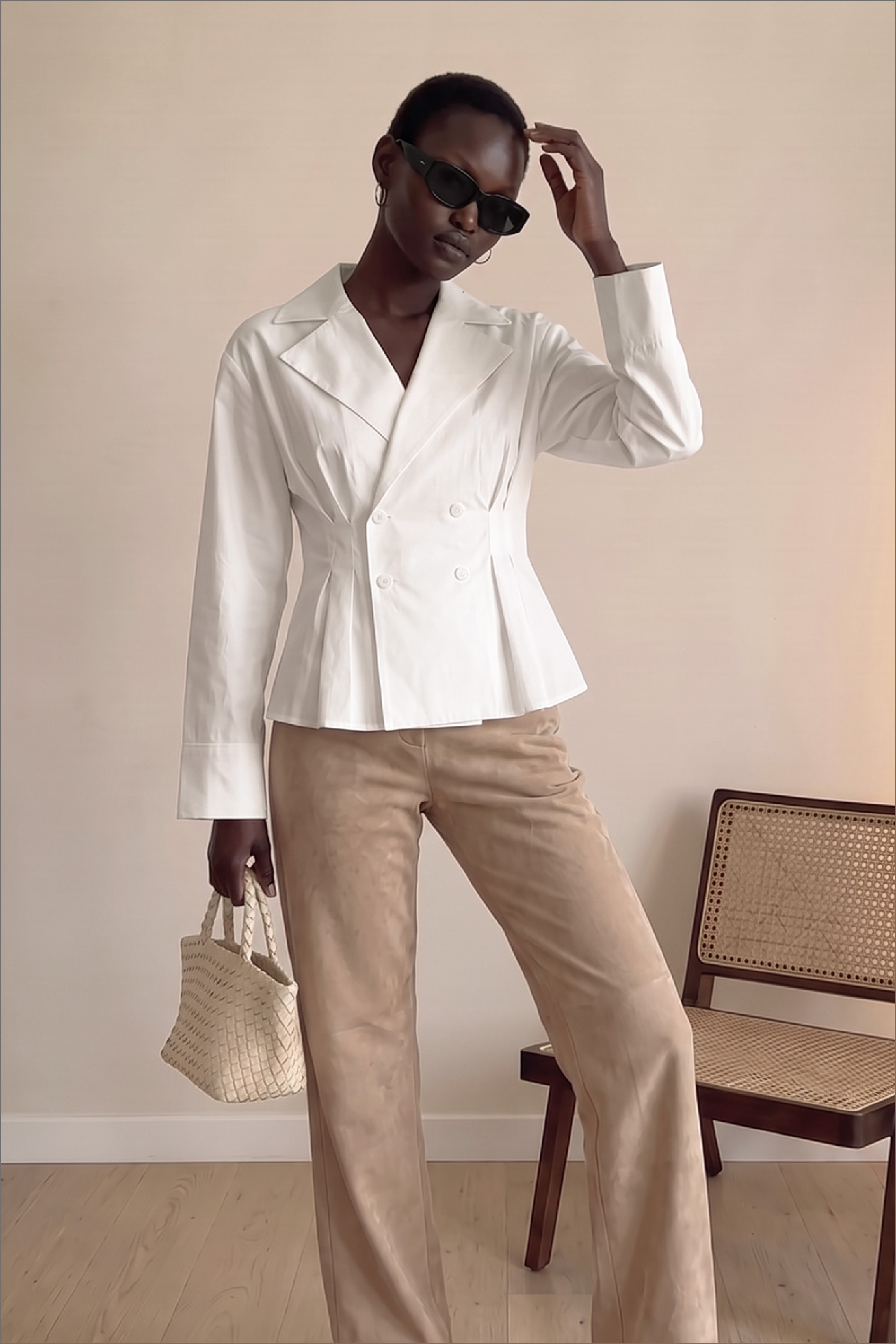 Double Breasted Cropped Shirt White | NA-KD