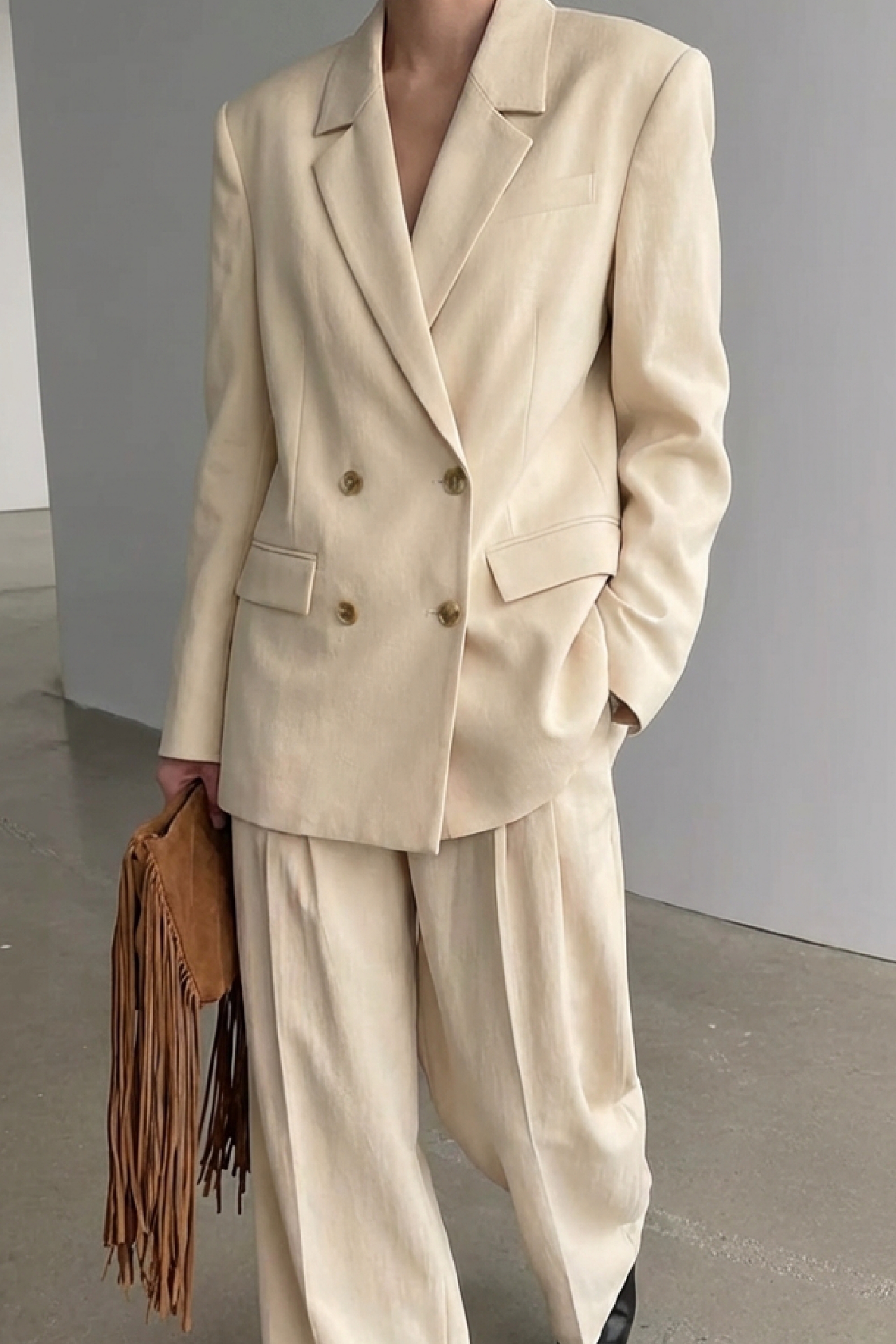 Double Breasted Oversized Blazer Beige | NA-KD