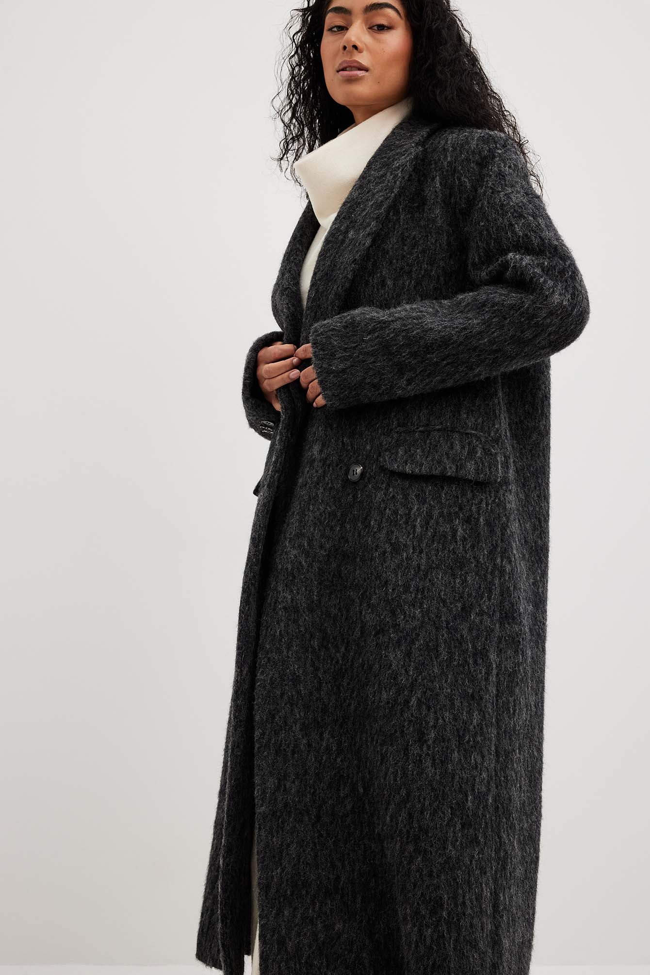 Double Breasted Wool Blend Coat Grey | NA-KD
