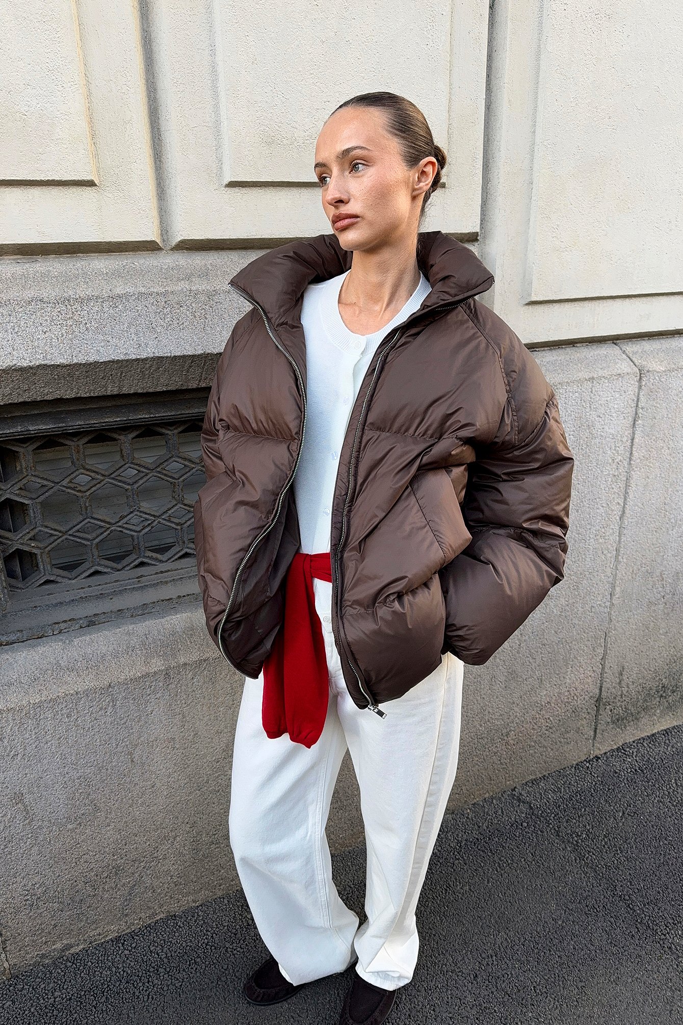 Premium Selection Veste en duvet surdimensionnée et matelassée - Doudoune - Brun - EU 40 - NA-KD / NAKD