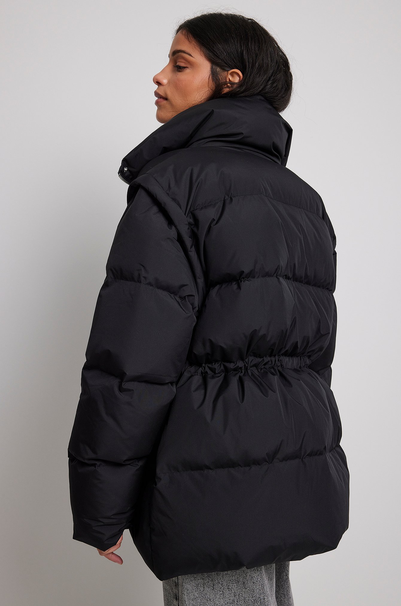 Black Down Blend Removable Sleeves Padded Jacket